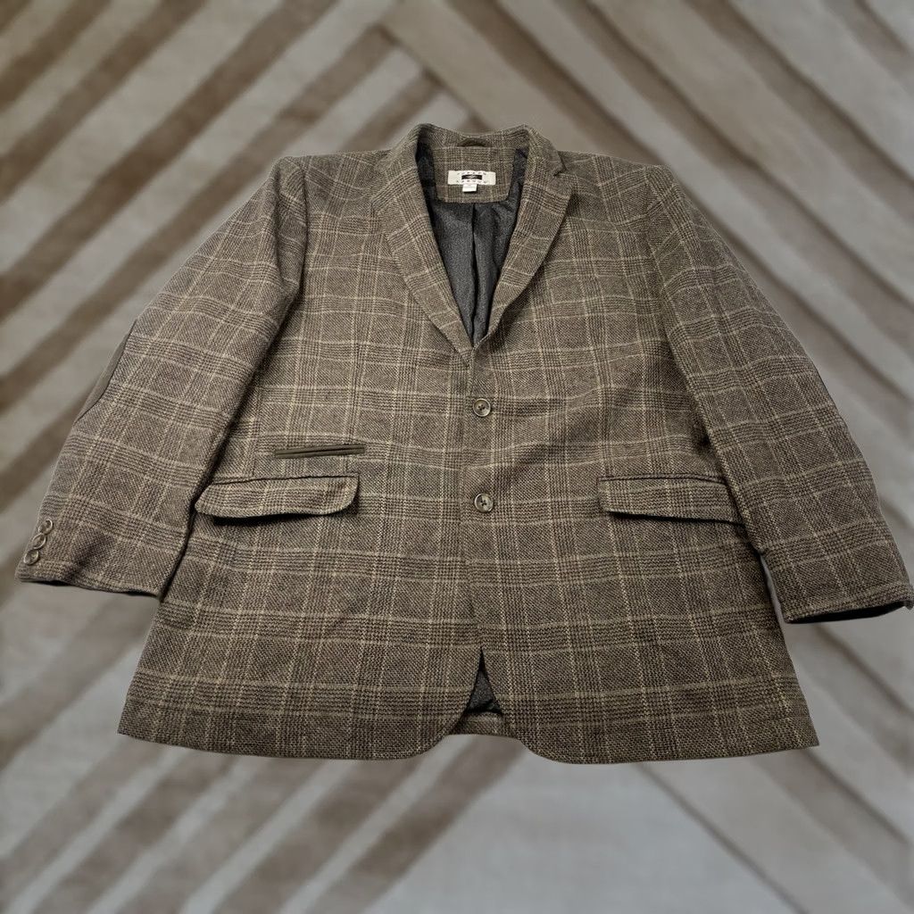 Joseph Abboud VINTAGE Joseph Abboud Blazer Mens XL Brown Glen Plaid Wool Elbow Patch Sport Coat Jacket Size 46R - 1 Thumbnail