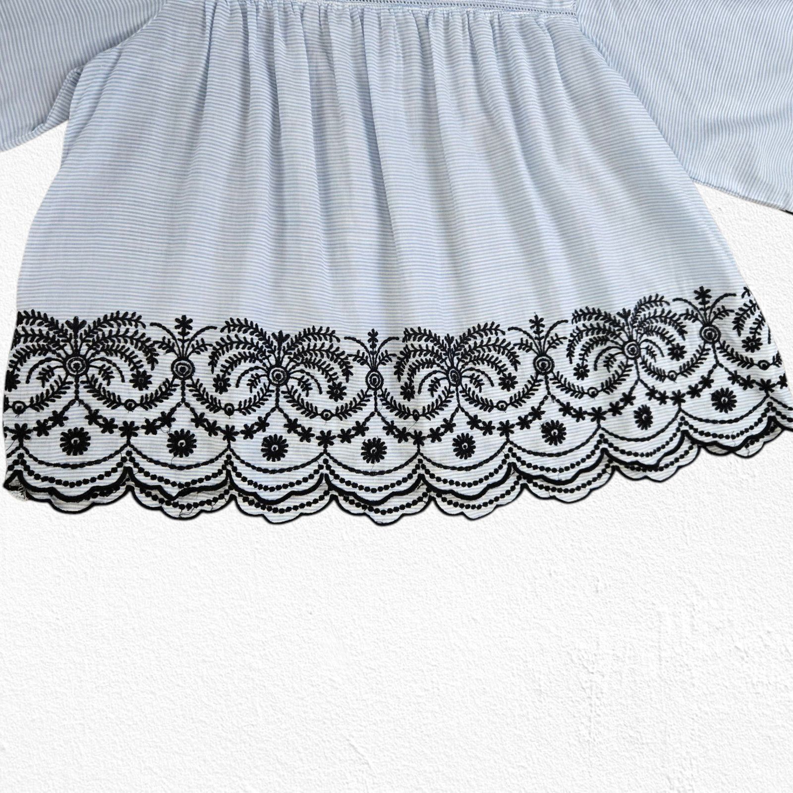 Zara Zara Blue Black Striped Embroidered Blouse Size XS Size XS / US 0-2 / IT 36-38 - 6 Thumbnail
