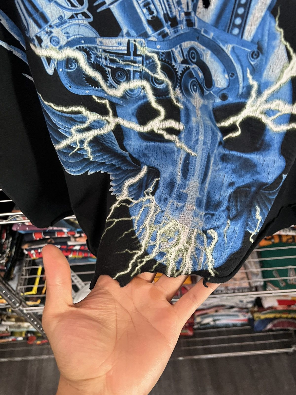 Harley Davidson 2009 H-D Landers Skull Lightning Thunder Cropped Y2K Tee Size US XL / EU 56 / 4 - 4 Thumbnail
