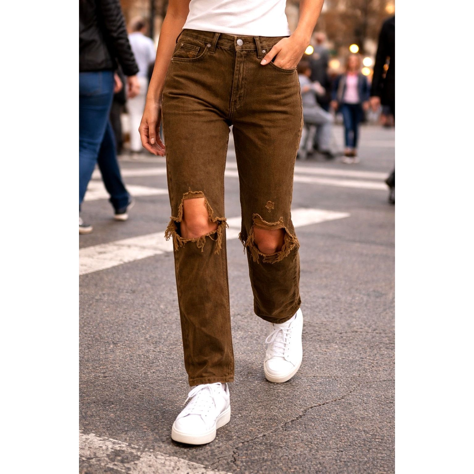 Free People Free People The Lasso Distressed Straight-leg Jeans Brown 25 Size 25" / US 0 / IT 36 - 1 Thumbnail