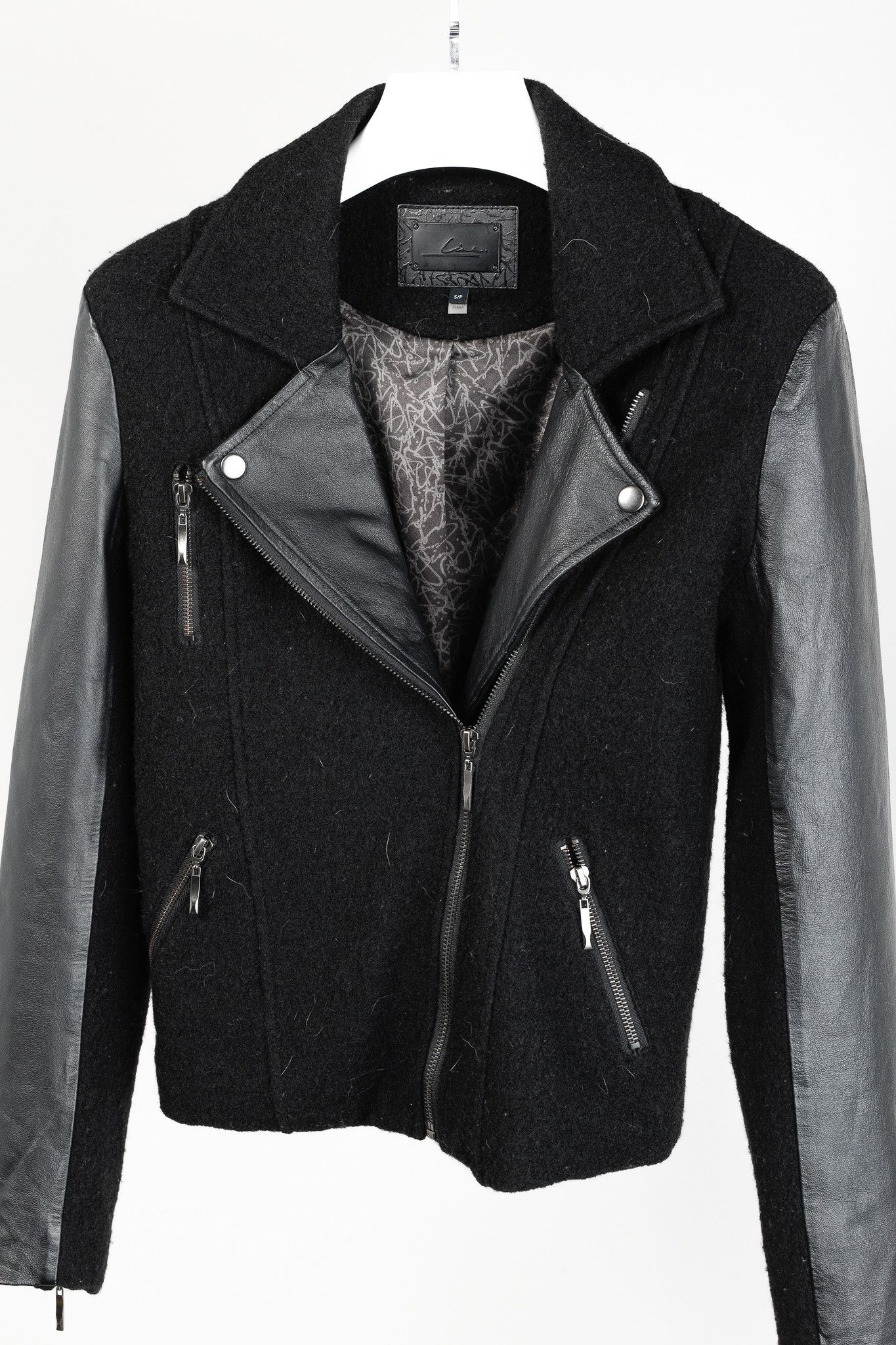 Other Line the Label Black Boiled Wool & Leather Moto Jacket Size S / US 4 / IT 40 - 3 Thumbnail