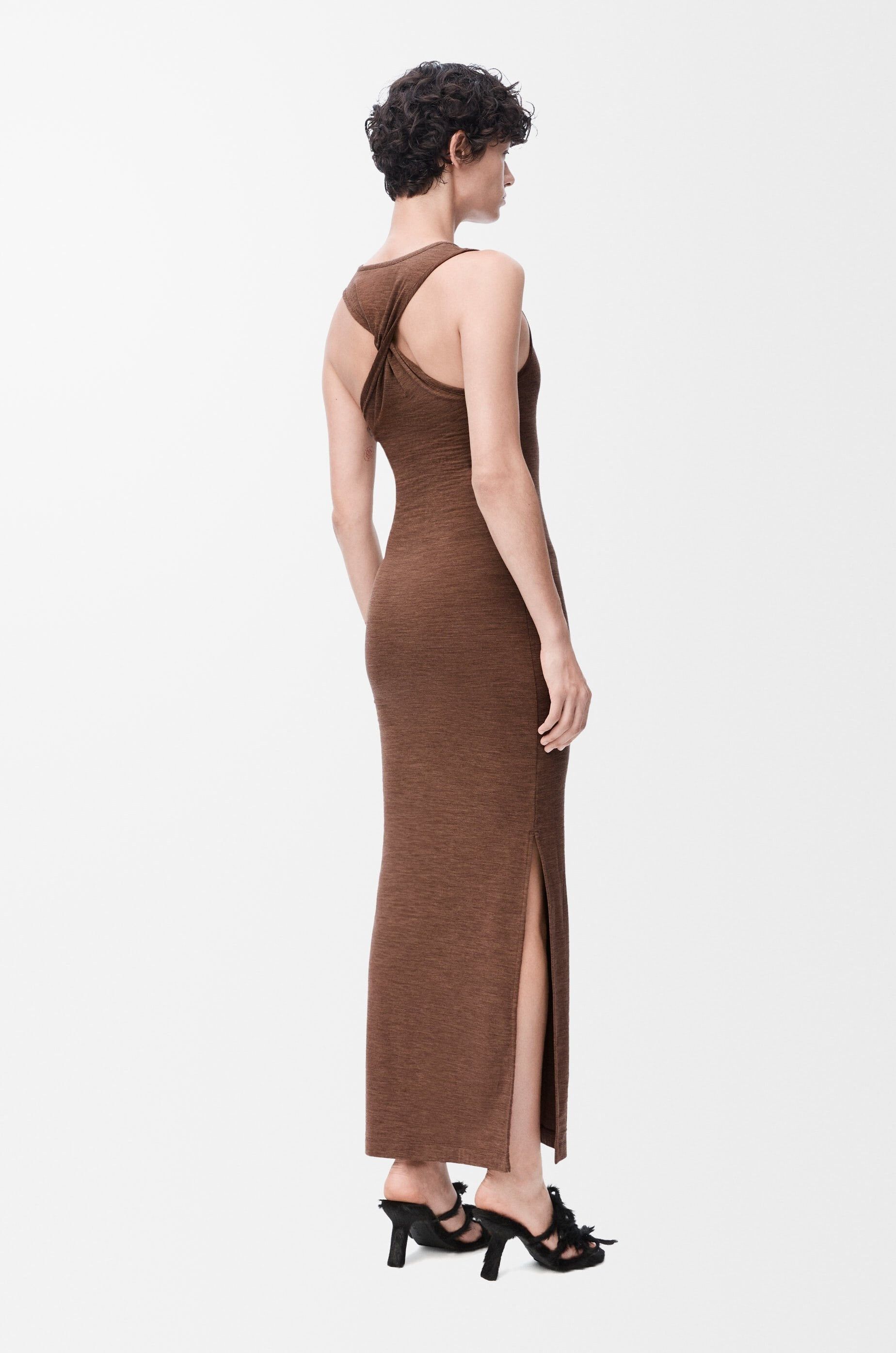 Loewe o1in1g0426 Anagram Tank Dress Stretch Wool Chocolate Brown Size L / US 10 / IT 46 - 3 Thumbnail