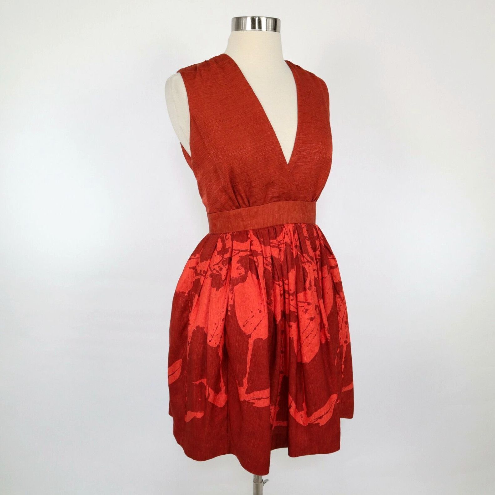 Vintage Adam Lippes Pouf Bubble Dress 2 XS Sleeveless V-Neck Burnt Orange Red Party Size XS / US 0-2 / IT 36-38 - 3 Thumbnail