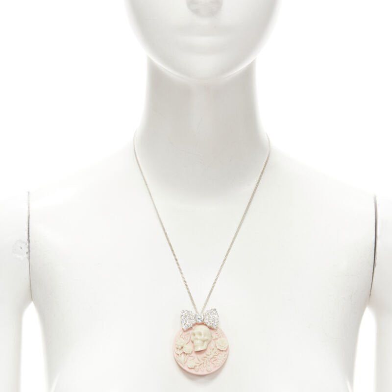 Other LE BIJOUX DE SOPHIE pink Barocco skull crystal bow pendant silver necklace Size ONE SIZE - 1 Thumbnail