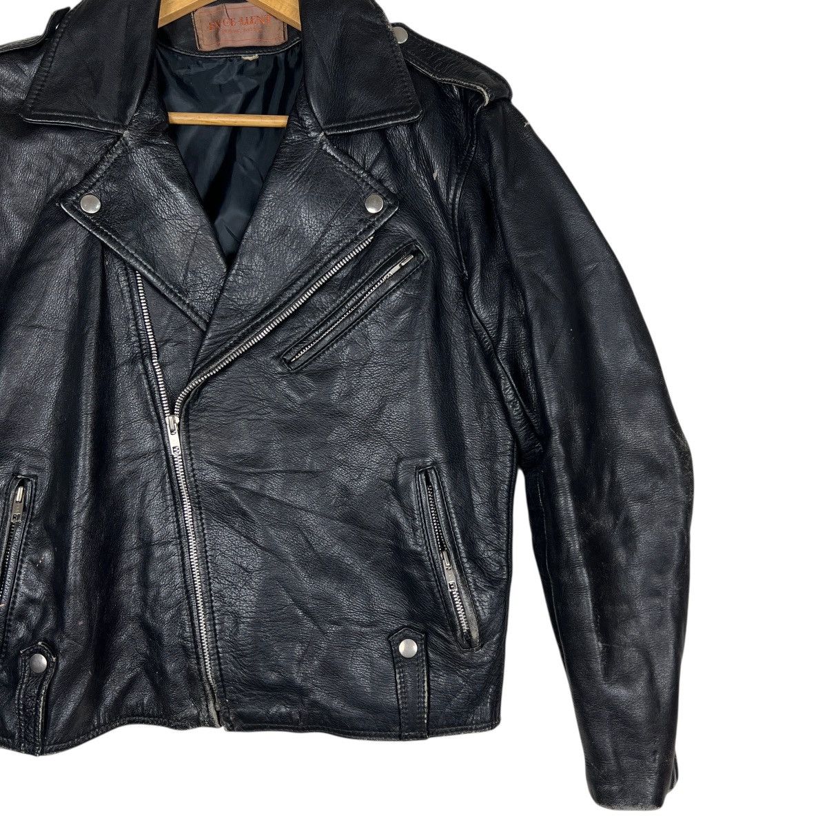 Genuine Leather Vintage excellent Double Colar Moto Leather jacket Size US M / EU 48-50 / 2 - 7 Thumbnail