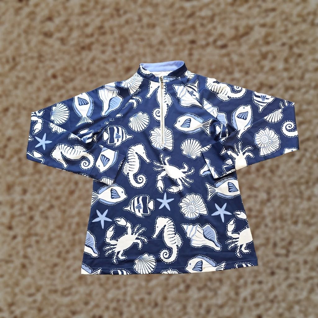 Vintage Ann Claire Top Womens Small Blue 1/4 Zip Ocean Seahorse Performance Stretch Size S / US 4 / IT 40 - 1 Thumbnail