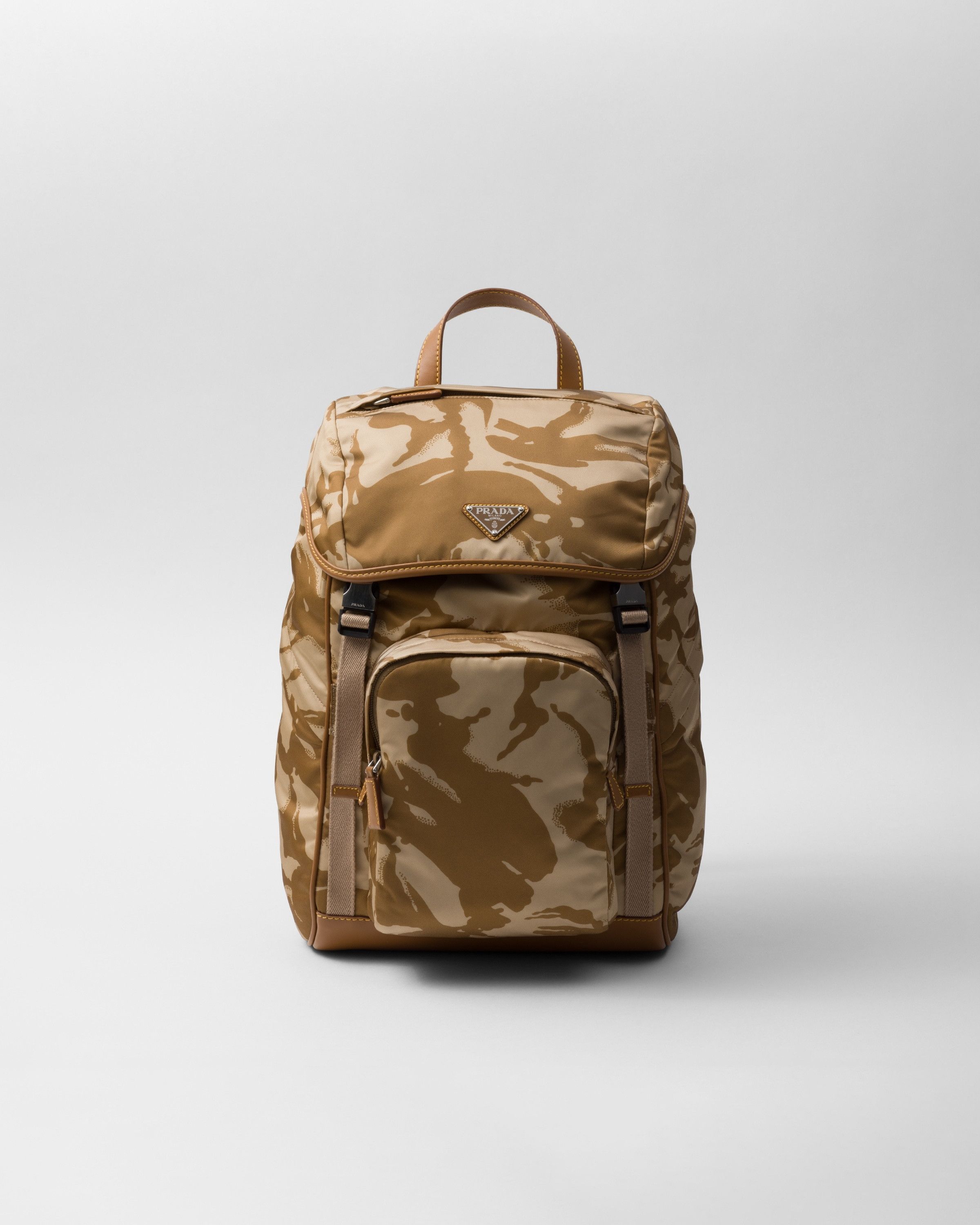Prada oc11z0625 Size: OS / Printed Re-Nylon Backpack Brown/Beige Size ONE SIZE - 1 Thumbnail
