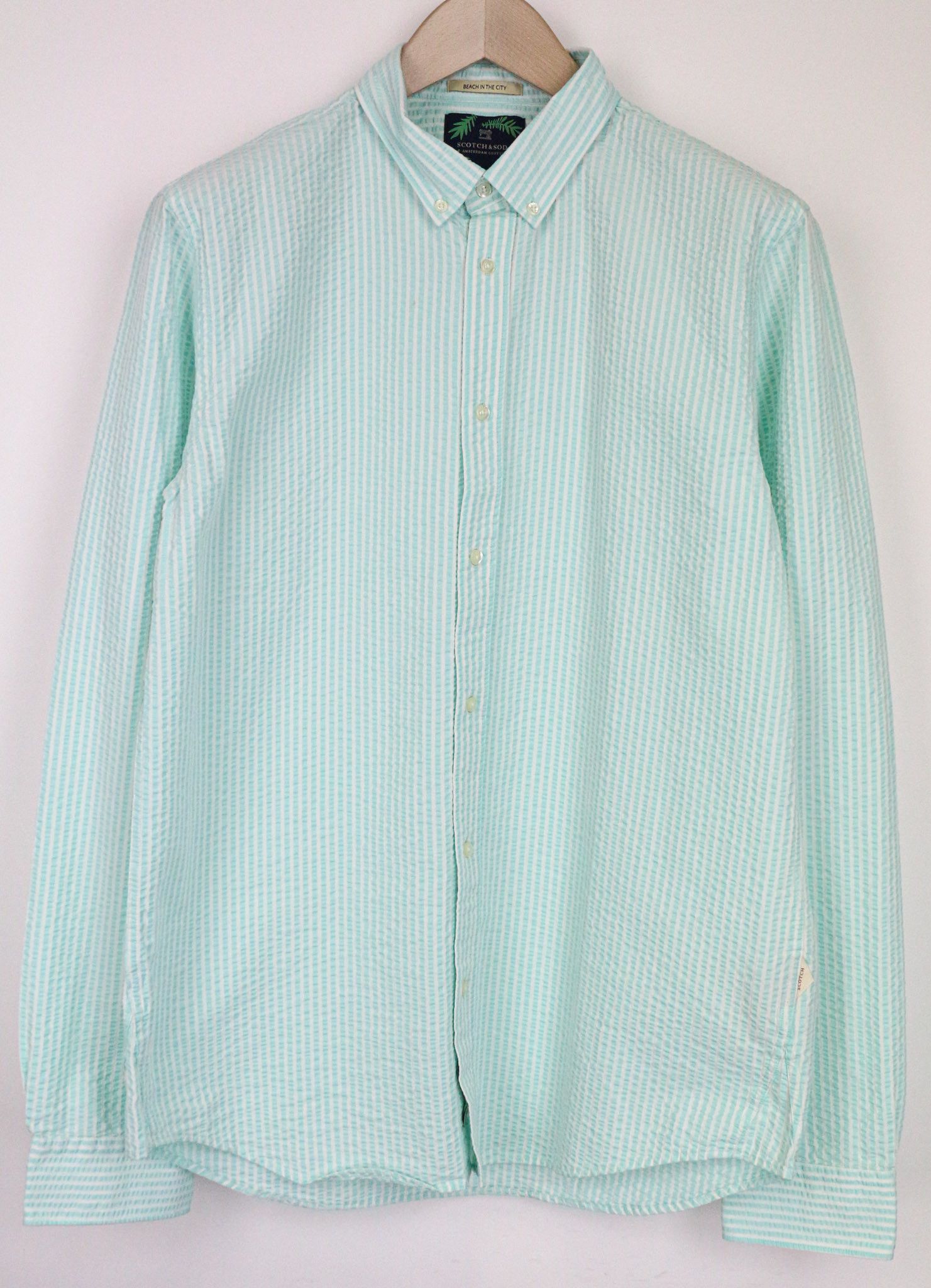 Scotch & Soda AMS COUTURE L Aqua Blue Cotton Striped Shirt 76183 Size US L / EU 52-54 / 3 - 1 Thumbnail