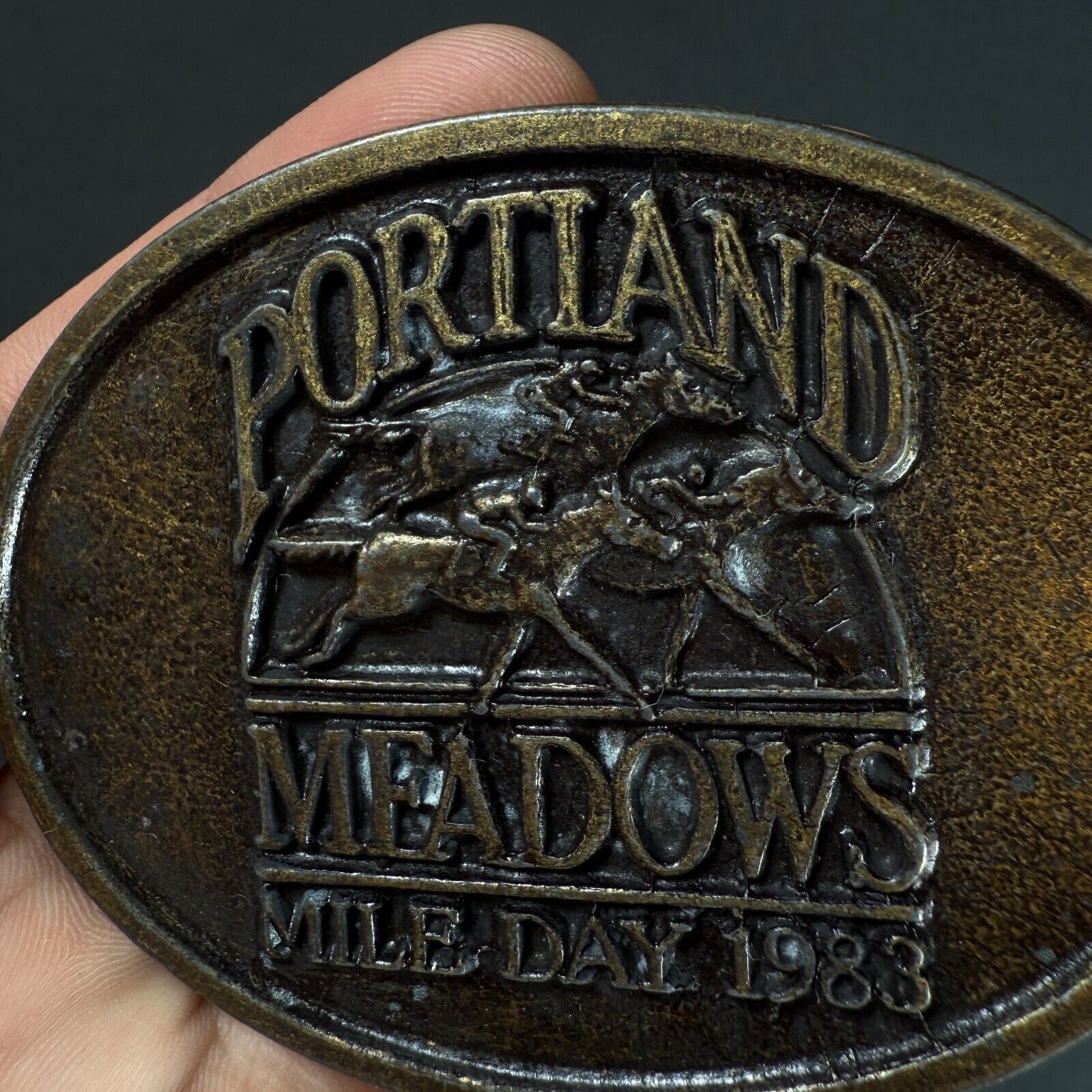 Vintage Portland Meadows 1983 Horse Racing Vintage Belt Buckle brass Size ONE SIZE - 4 Thumbnail