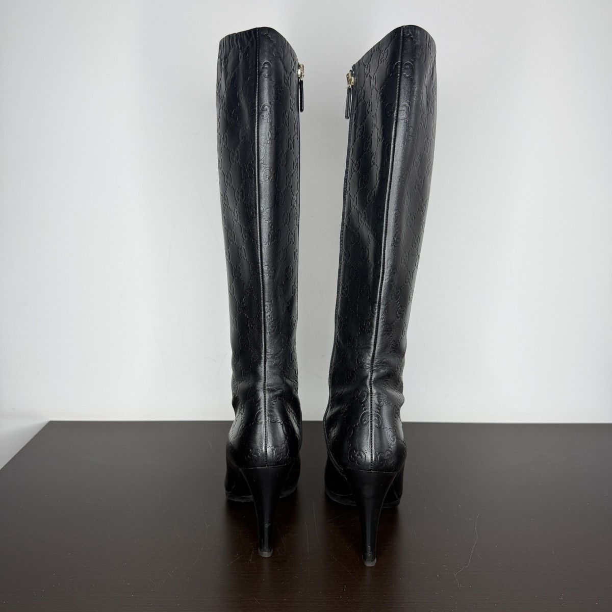 Gucci Gucci Monogram GG Black Leather High Hills Boots Y2K Size US 8 / IT 38 - 5 Thumbnail