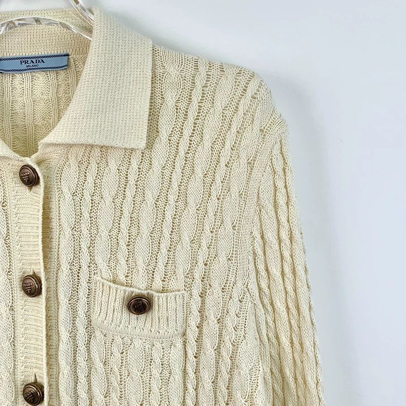 Prada Prada 22 beige knitted twisted cotton knitted cardigan jack Size XS / US 0-2 / IT 36-38 - 3 Thumbnail