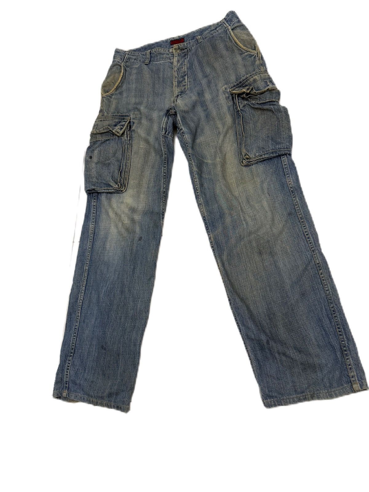 Japanese Brand × Johnbull × Kapital Johnbull Cargo Heavy Fade Workwear Denim Distressed Wide Size US 33 - 3 Thumbnail