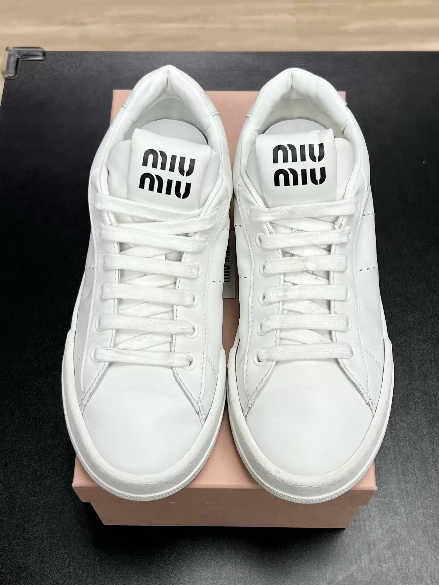Miu Miu MIU MIU White Distressed Leather Low-Top Sneaker 37.5 Size US 7 / IT 37 - 3 Thumbnail