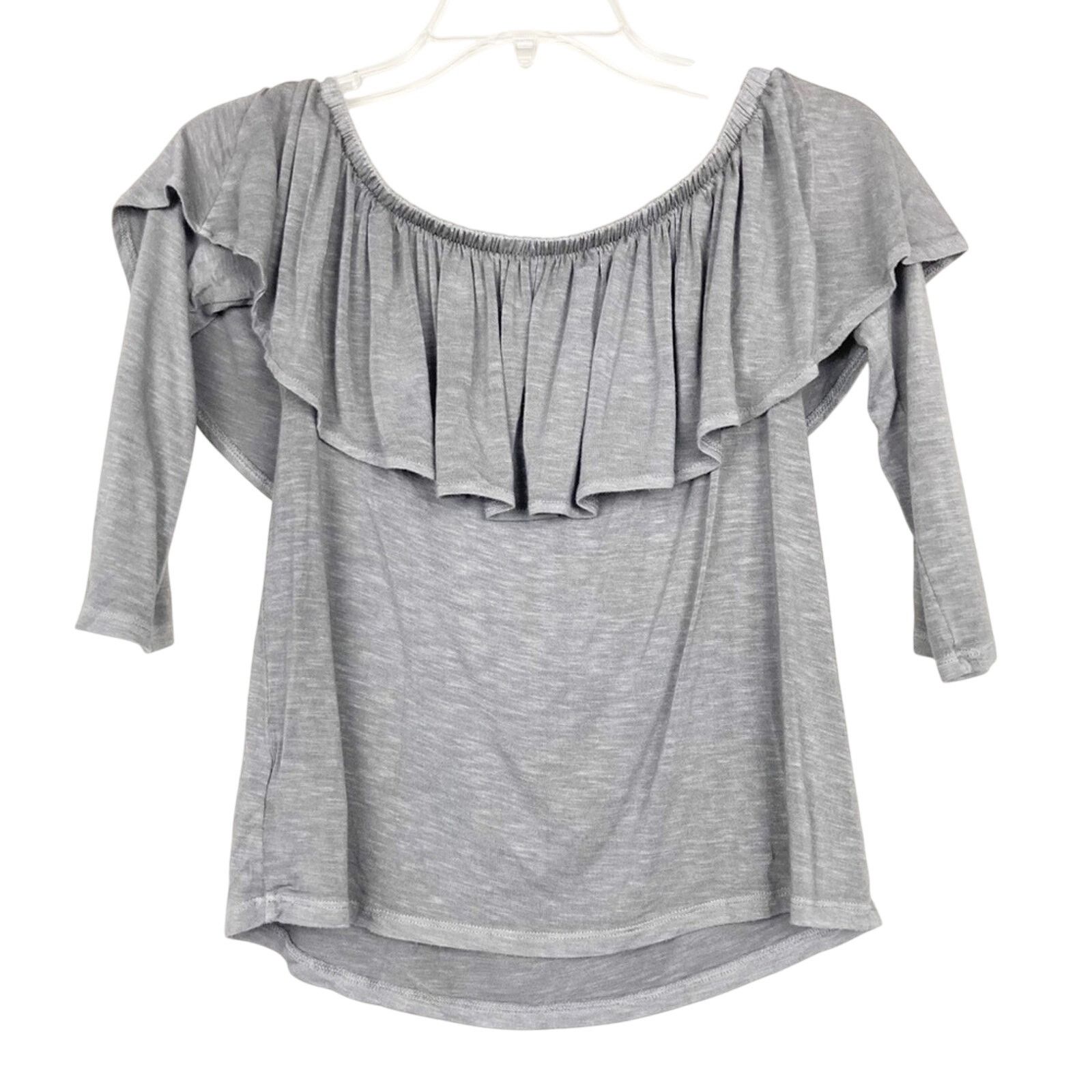American Eagle Outfitters American Eagle Gray Off The Shoulder Flounce Top Sz XS Size XS / US 0-2 / IT 36-38 - 3 Thumbnail