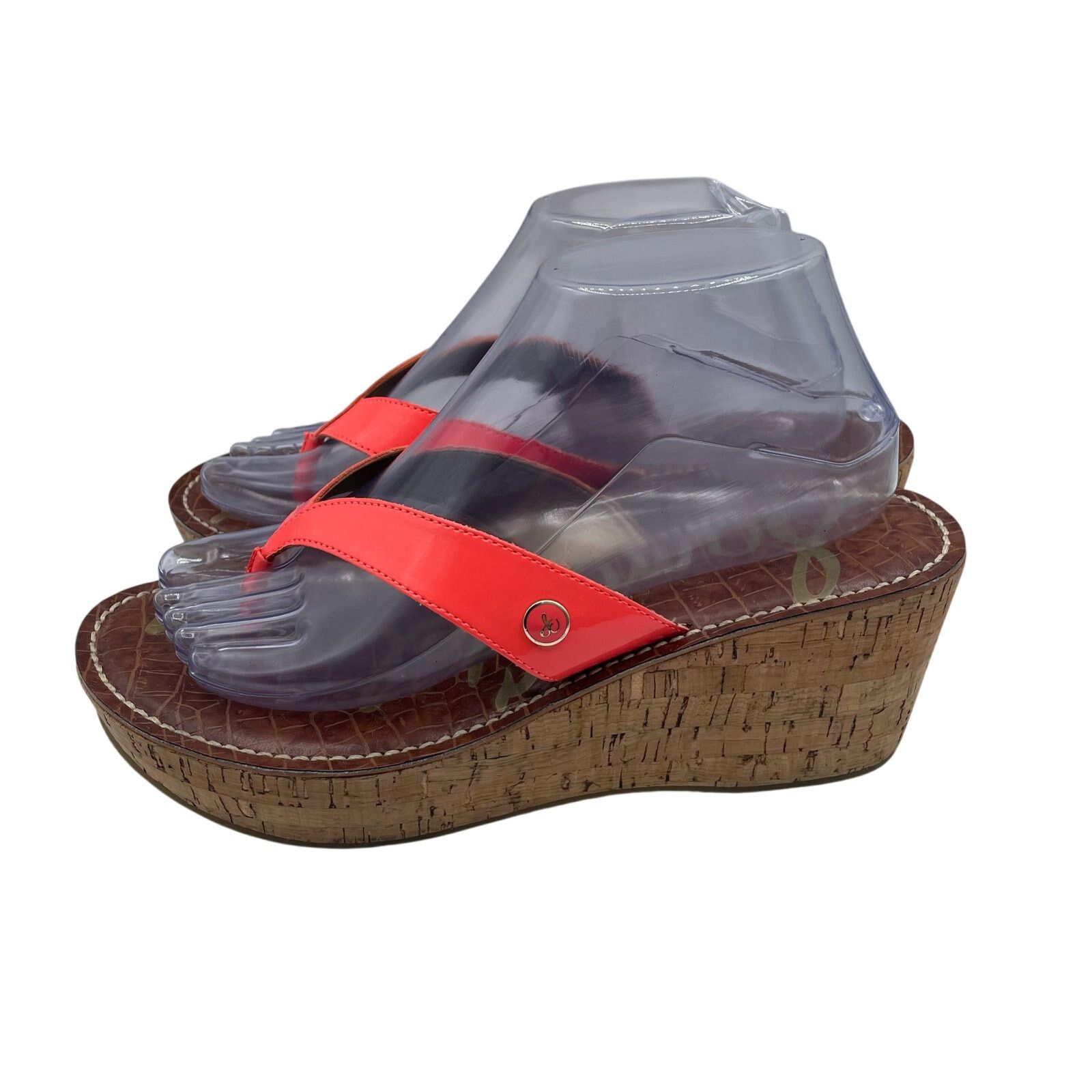 Sam Edelman Sam Edelman Romy Sandals Cork Wedge Bright Coral Womens 9 Size US 9 / IT 39 - 4 Thumbnail