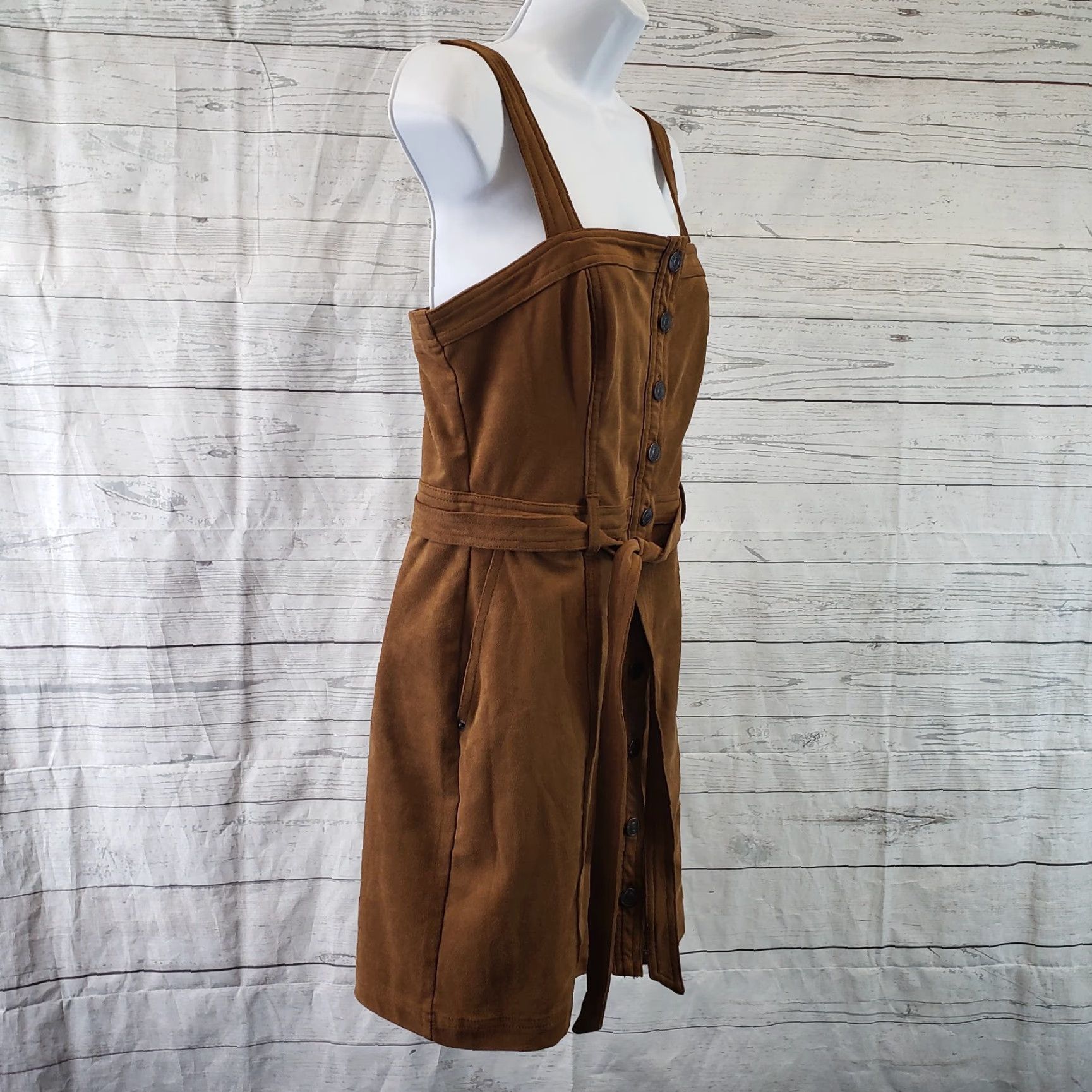 Abercrombie & Fitch Abercrombie & Fitch Womens Mini Dress Sz M Brown Sleeveless Faux Suede Square Neck Casual Vintage: No (adjust to rules) Size M / US 6-8 / IT 42-44 - 3 Thumbnail