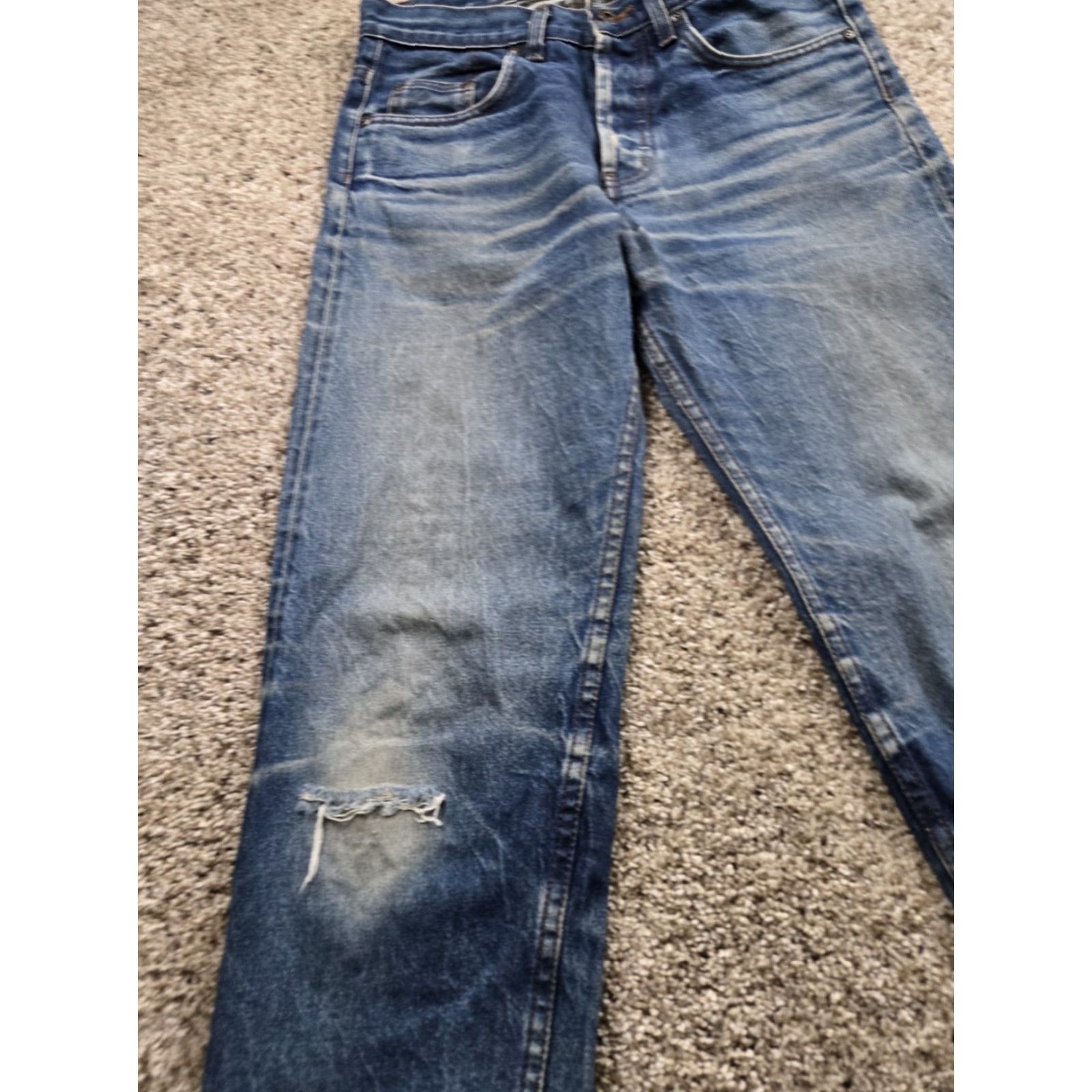 Vintage Naked & Famous Denim Jeans 30X28 Mens Slim Straight Blue Distressed Selvedge Denim 5-Pocket Size US 30 / EU 46 - 3 Thumbnail