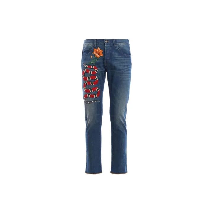 Gucci Gucci Blue Snake Flower Print Denim Pants Size 24" / US 00 / IT 34 - 1 Thumbnail