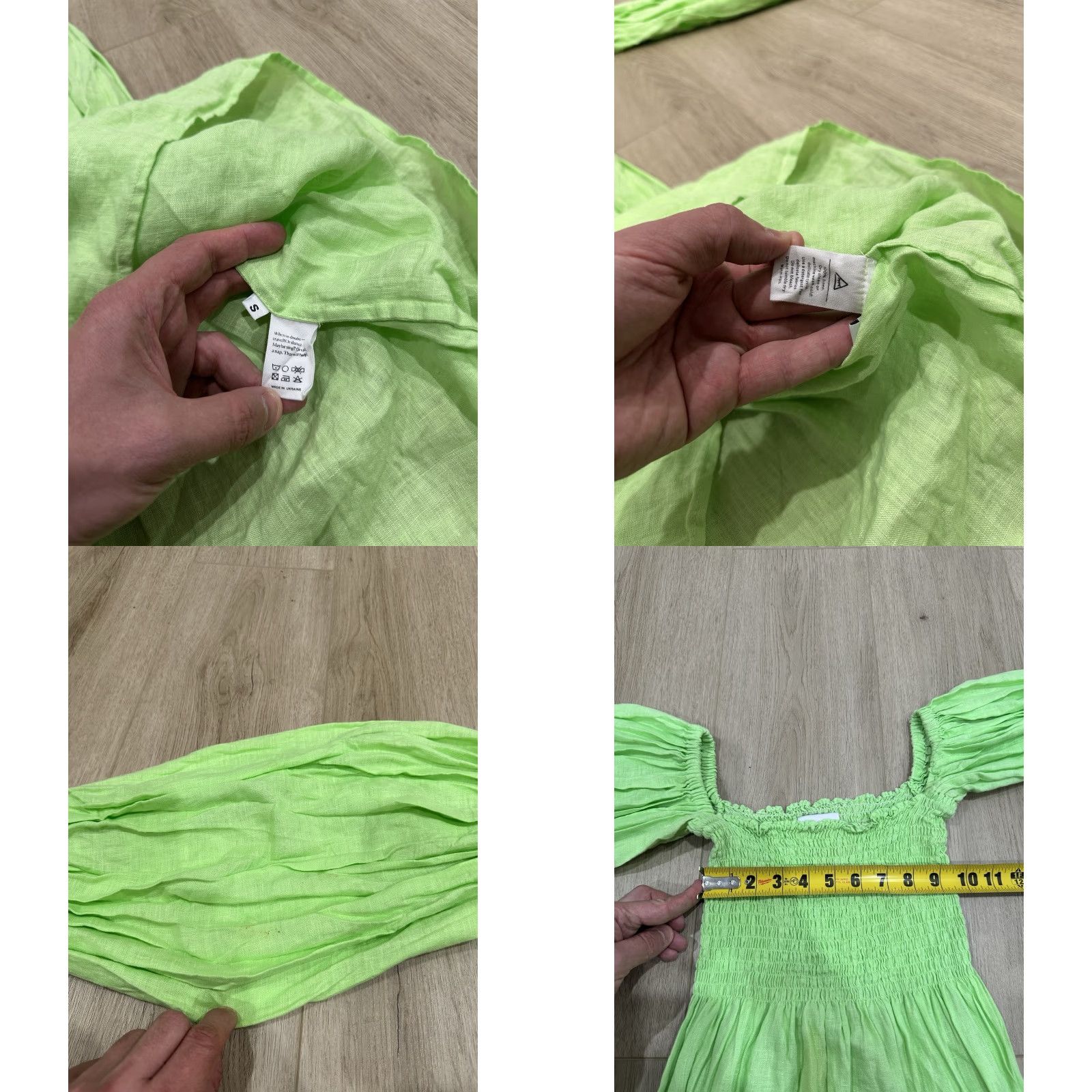 Sleeper Sleeper Dress Womens S Green Linen Smocked Midi Off the Shoulder Sleeper Size S / US 4 / IT 40 - 8 Thumbnail