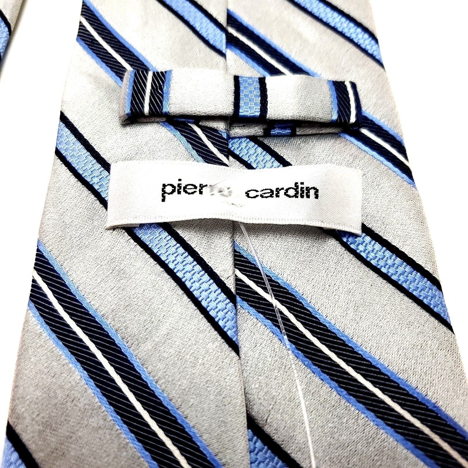 Pierre Cardin Pierre Cardin White Silk Tie Woven Wide Stripes Size ONE SIZE - 4 Thumbnail