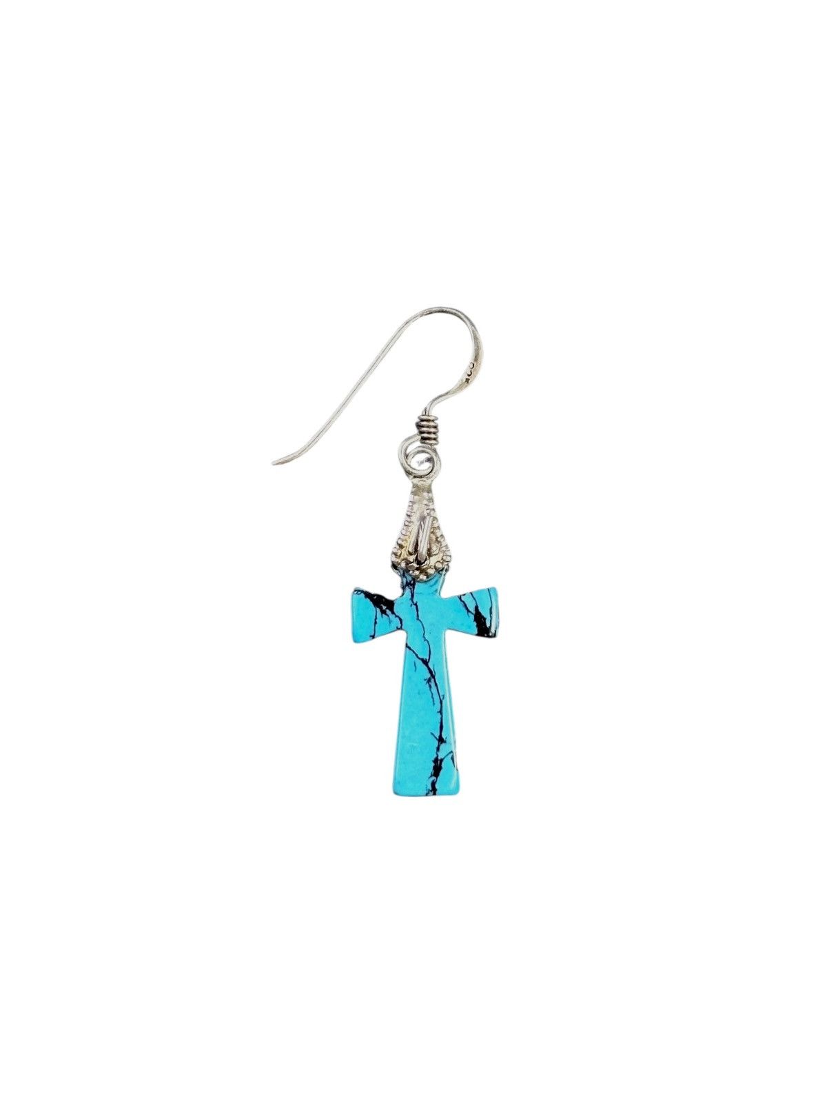 Vintage 00s JAPANESE MADE SILVER HOOK TURQUOISE CROSS SINGLE EARRING Size ONE SIZE - 2 Thumbnail