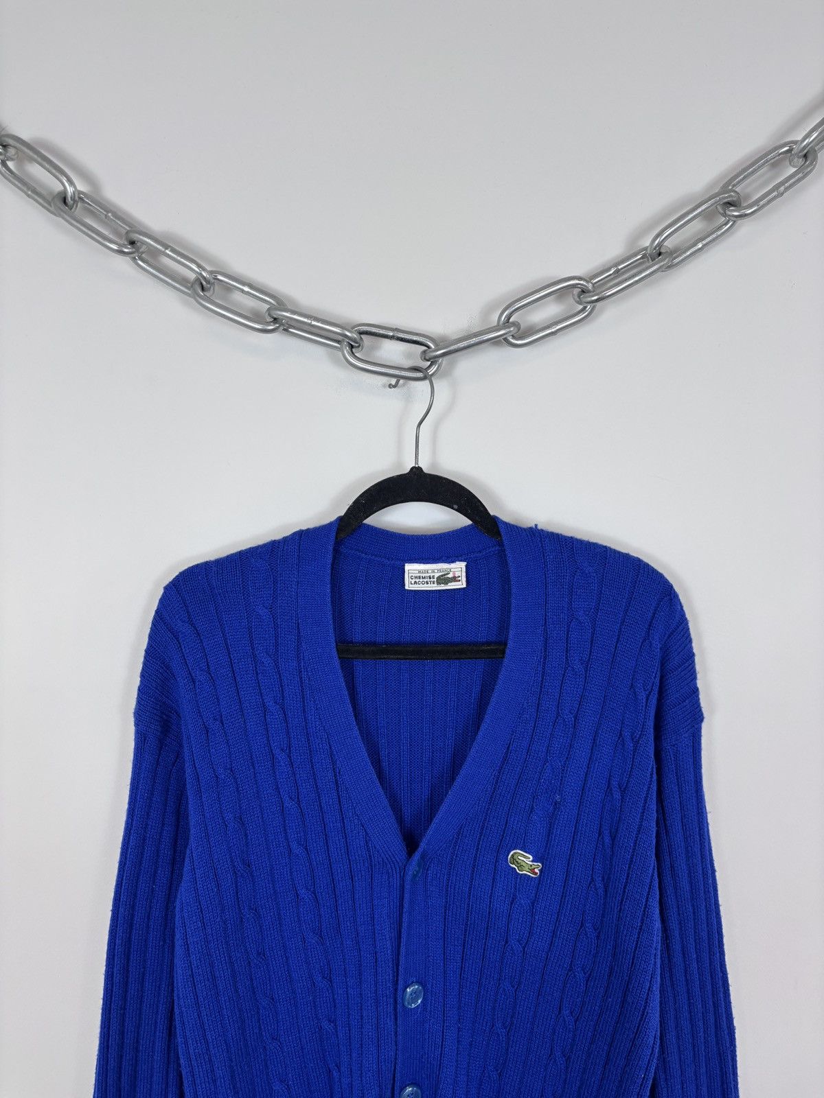 Lacoste Vintage Lacoste Men’s Blue Cable-Knit Wool Cardigan Sweater Size US M / EU 48-50 / 2 - 2 Thumbnail