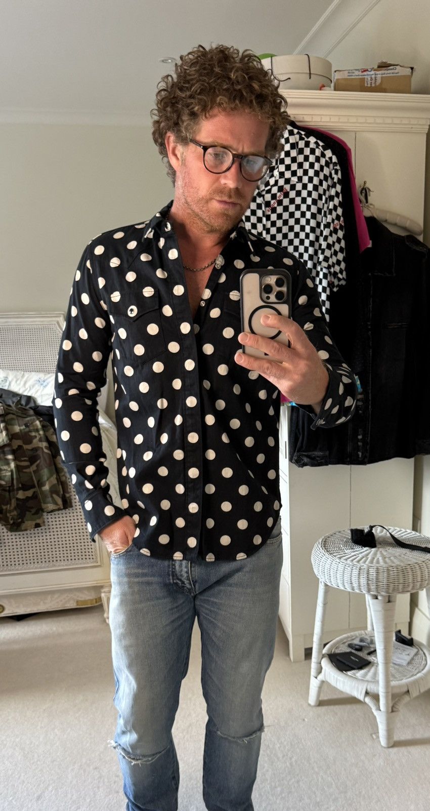 Saint Laurent Paris Saint Laurent black polka dot western denim shirt XL Grail Size US XL / EU 56 / 4 - 2 Thumbnail
