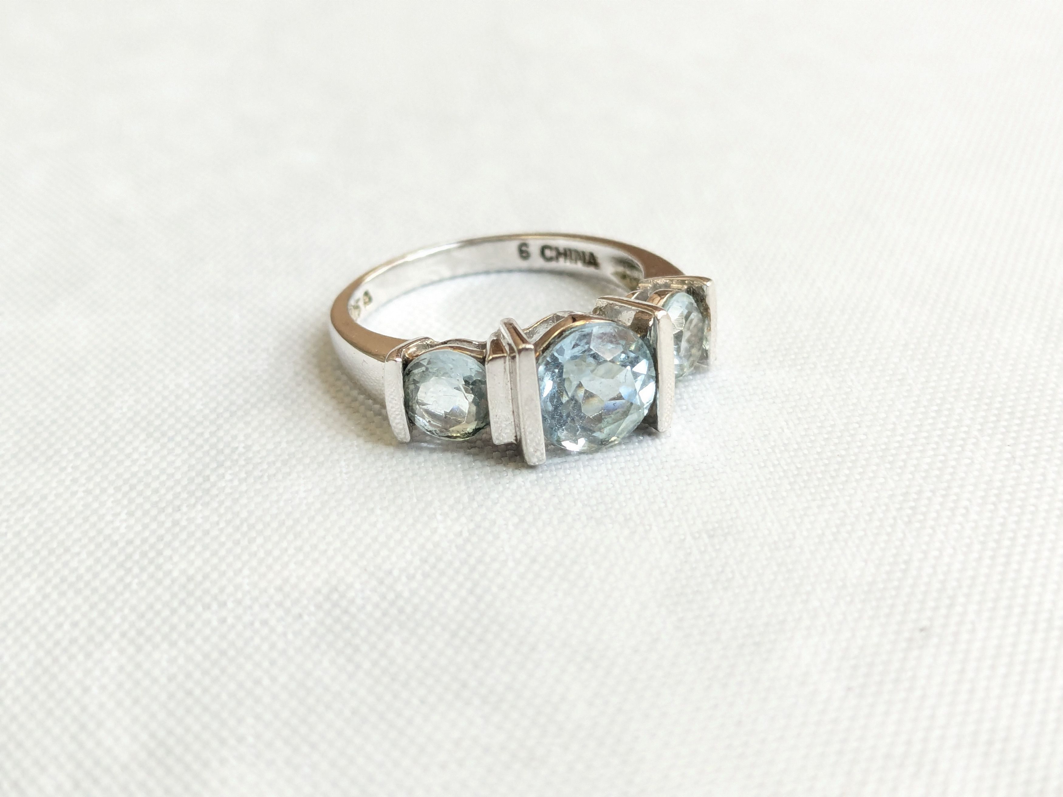 Jewelry Vintage Sterling Silver Ring Blue Aquamarine 6 Size ONE SIZE - 4 Thumbnail