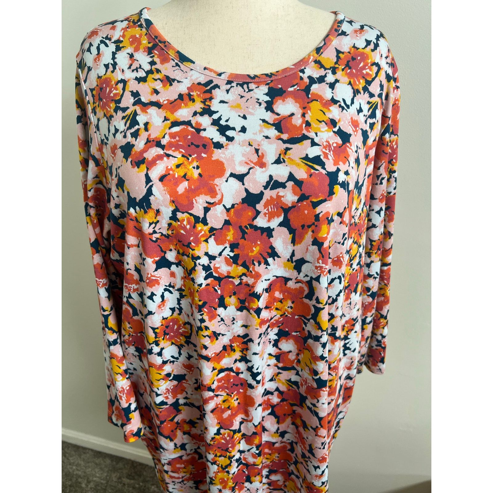 Lands' End Lands' End 100% Cotton Floral Long Sleeve Midi Dress 2X Size 3XL / US 20-22 - 3 Thumbnail