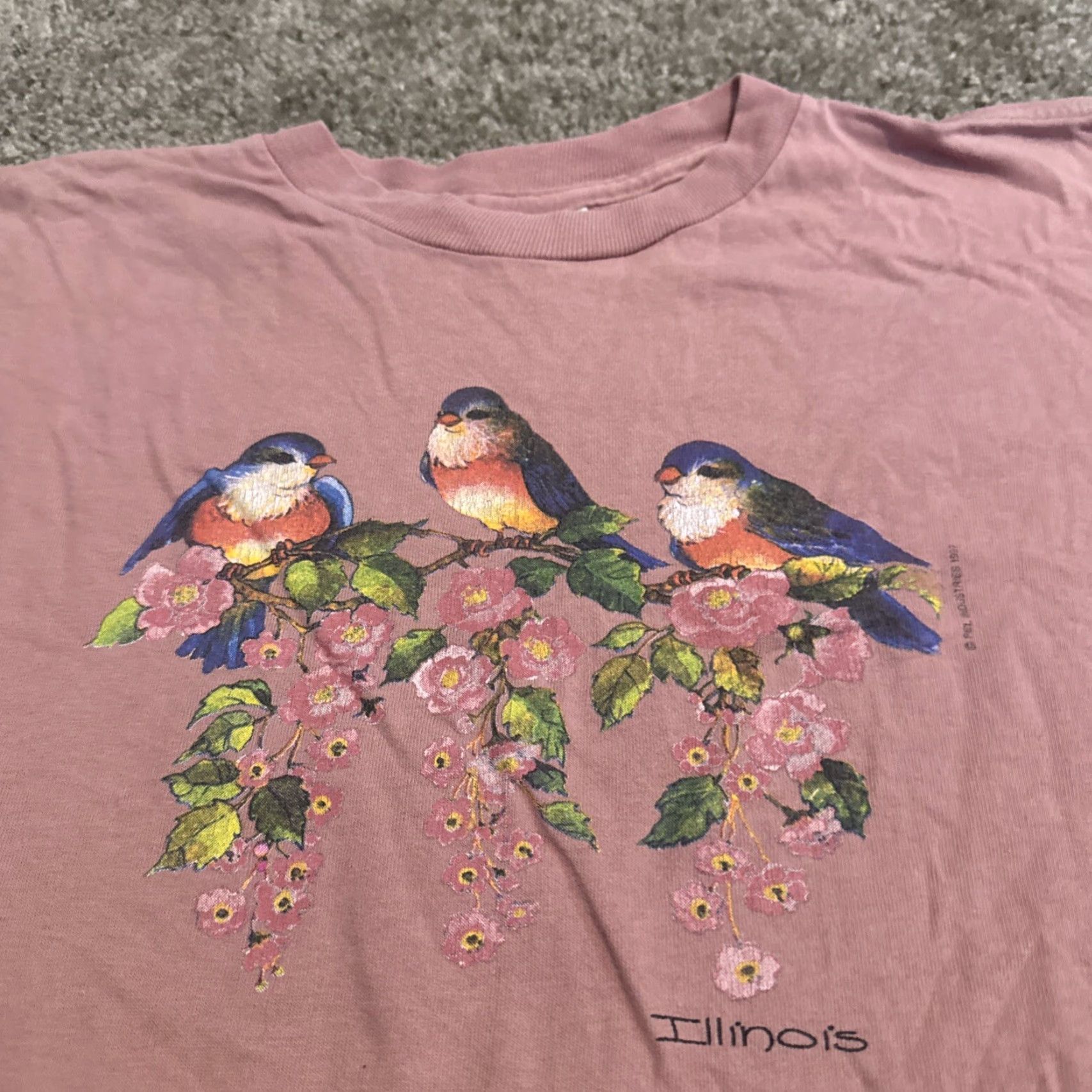 Pinko VINTAGE Birds Art Nature Flower Cute Illinois Pink T-Shirt Large Size US L / EU 52-54 / 3 - 3 Thumbnail