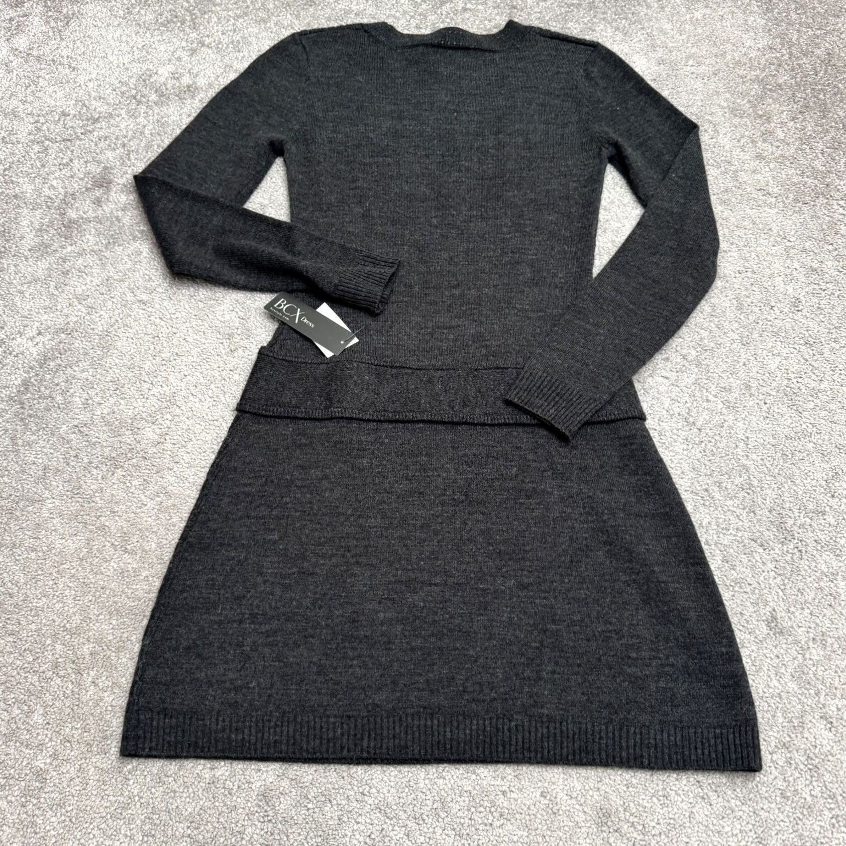 Vintage BCX Downtime A-Line Sweater Dress Womens Small smoke Gray Crew Neck Acrylic NWT Size S / US 4 / IT 40 - 2 Thumbnail