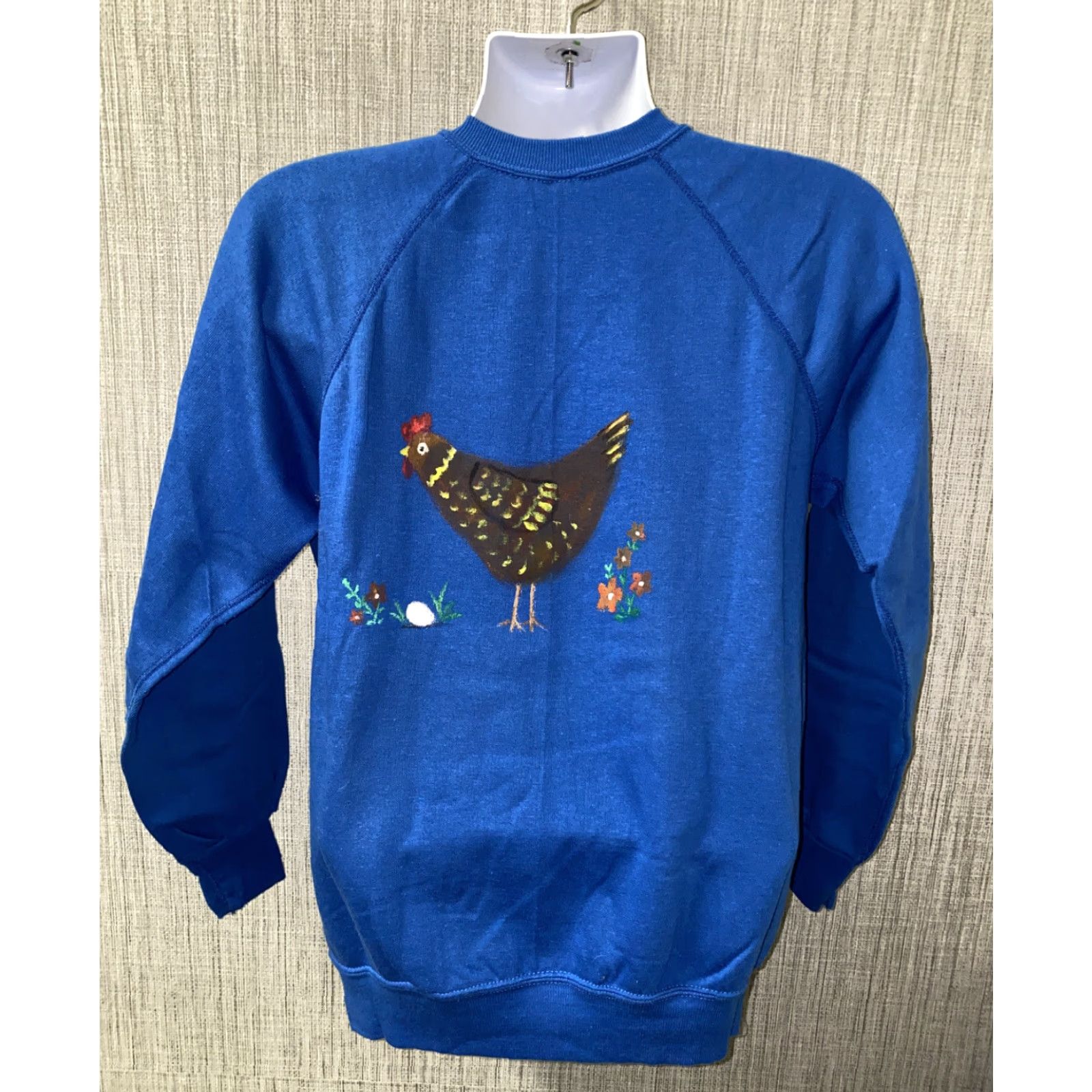 Vintage Men's USA Made Blue Fleece Lined Handpainted Crewneck Sweater Size M Size US M / EU 48-50 / 2 - 3 Thumbnail