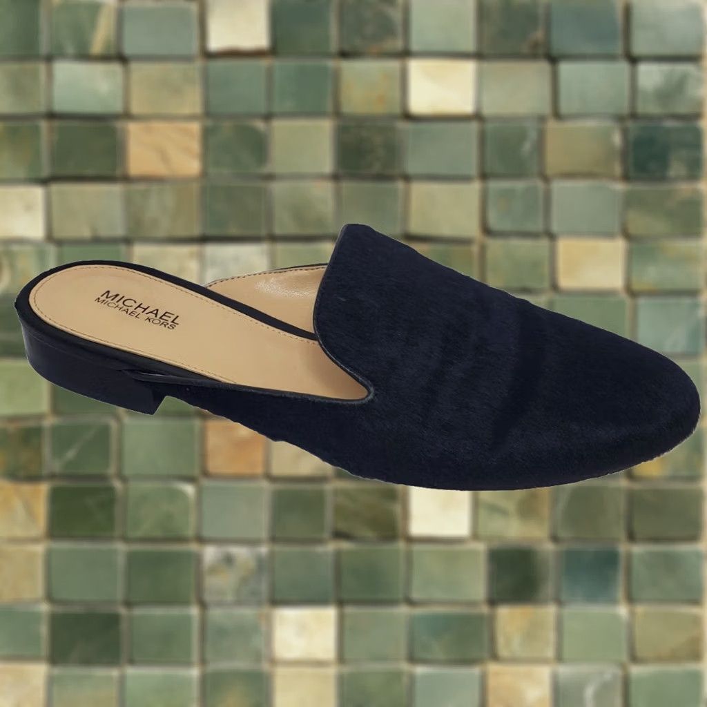 Michael Kors VINTAGE Michael Kors Natasha Black Calf-Hair Low Heel Flats Slides Mules Sz 7M Size US 7 / IT 37 - 1 Thumbnail