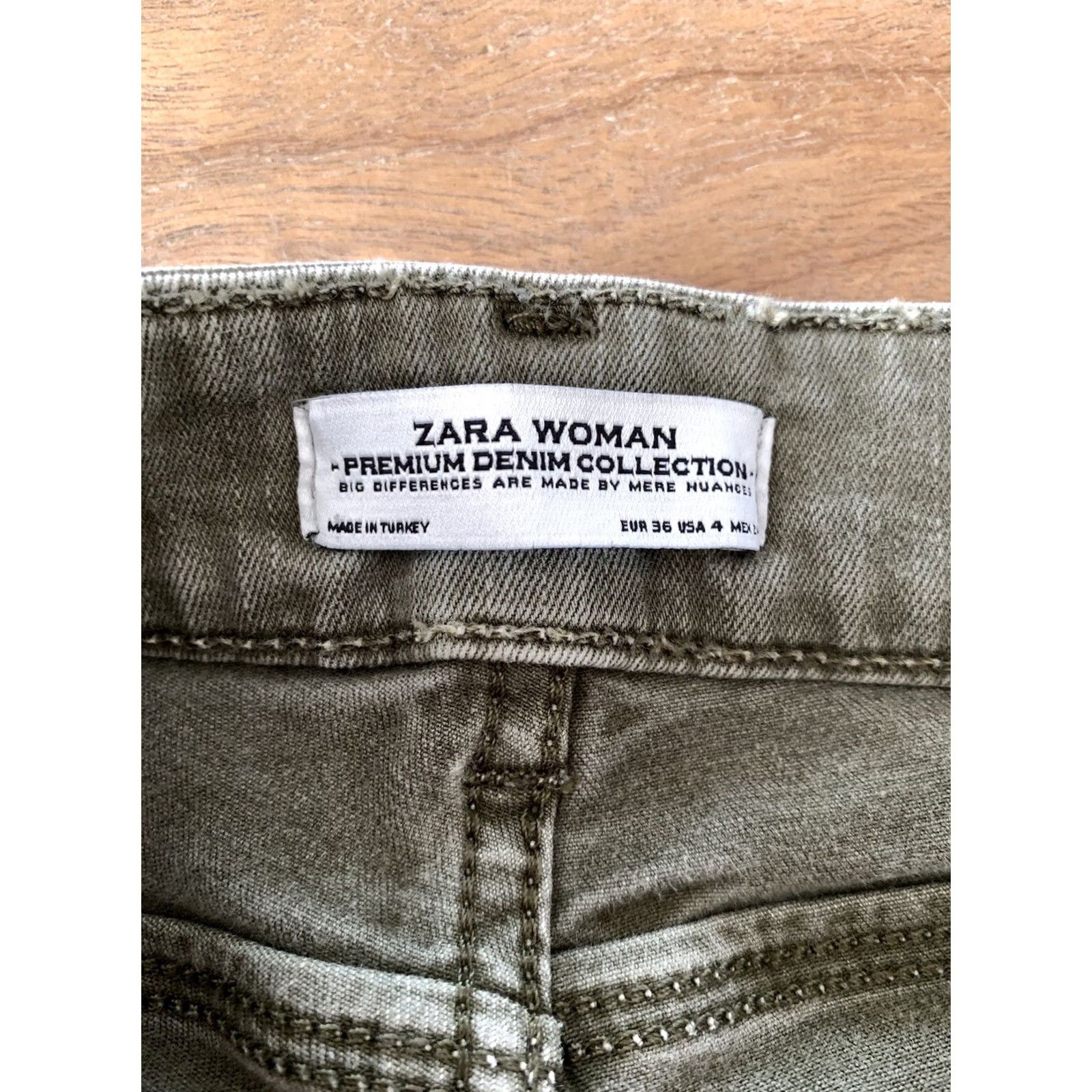 Zara Zara Skinny High Rise Jeans Women’s Size 23x25 Distressed Green Ankle Stretch Jeans Slim Pockets Stretch Womens Size 40" / US 18 - 3 Thumbnail