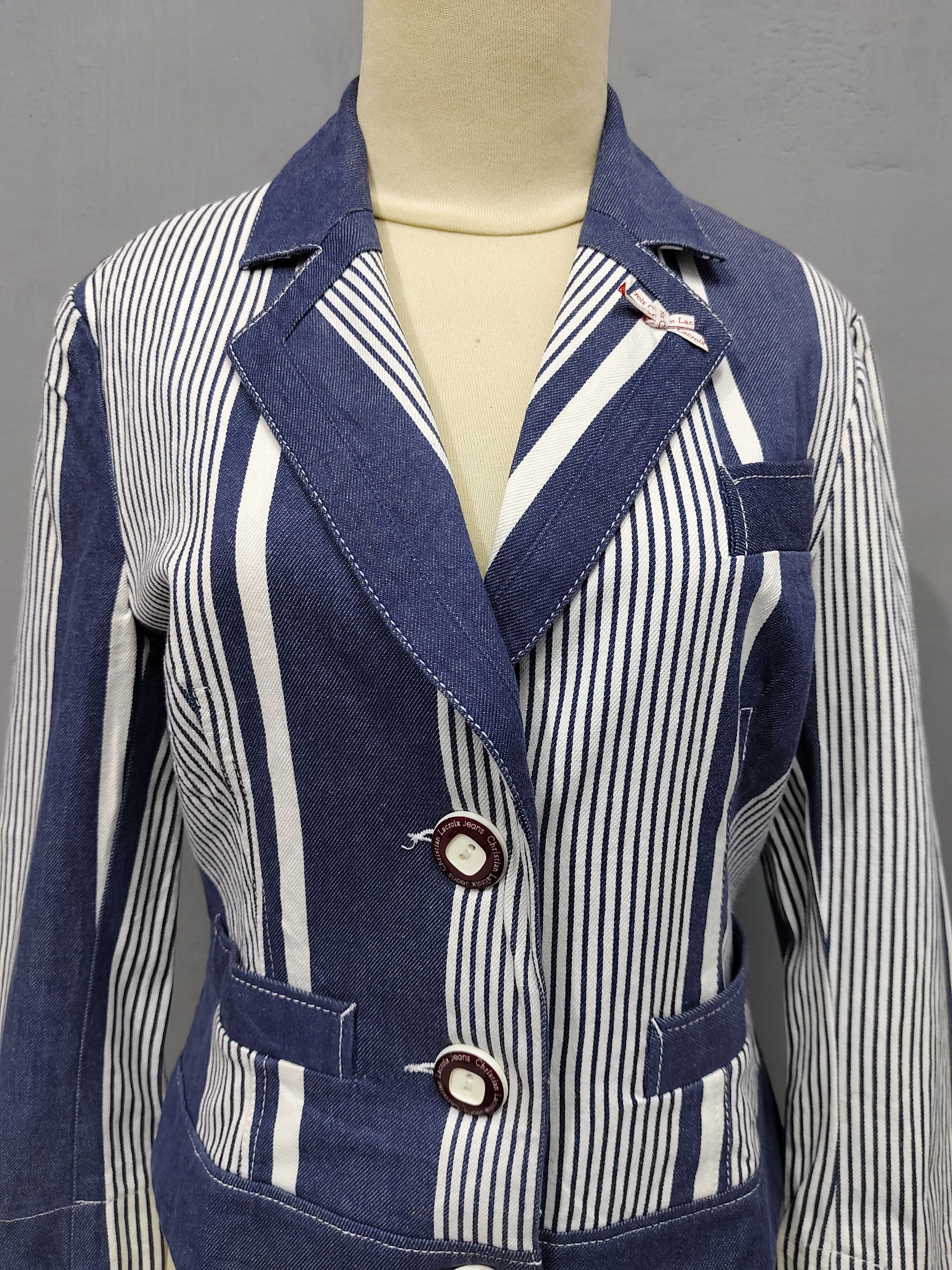 Christian Lacroix 00s Christian Lacroix Jeans Y2K Archive Striped Denim Blazer Size M / US 6-8 / IT 42-44 - 2 Thumbnail