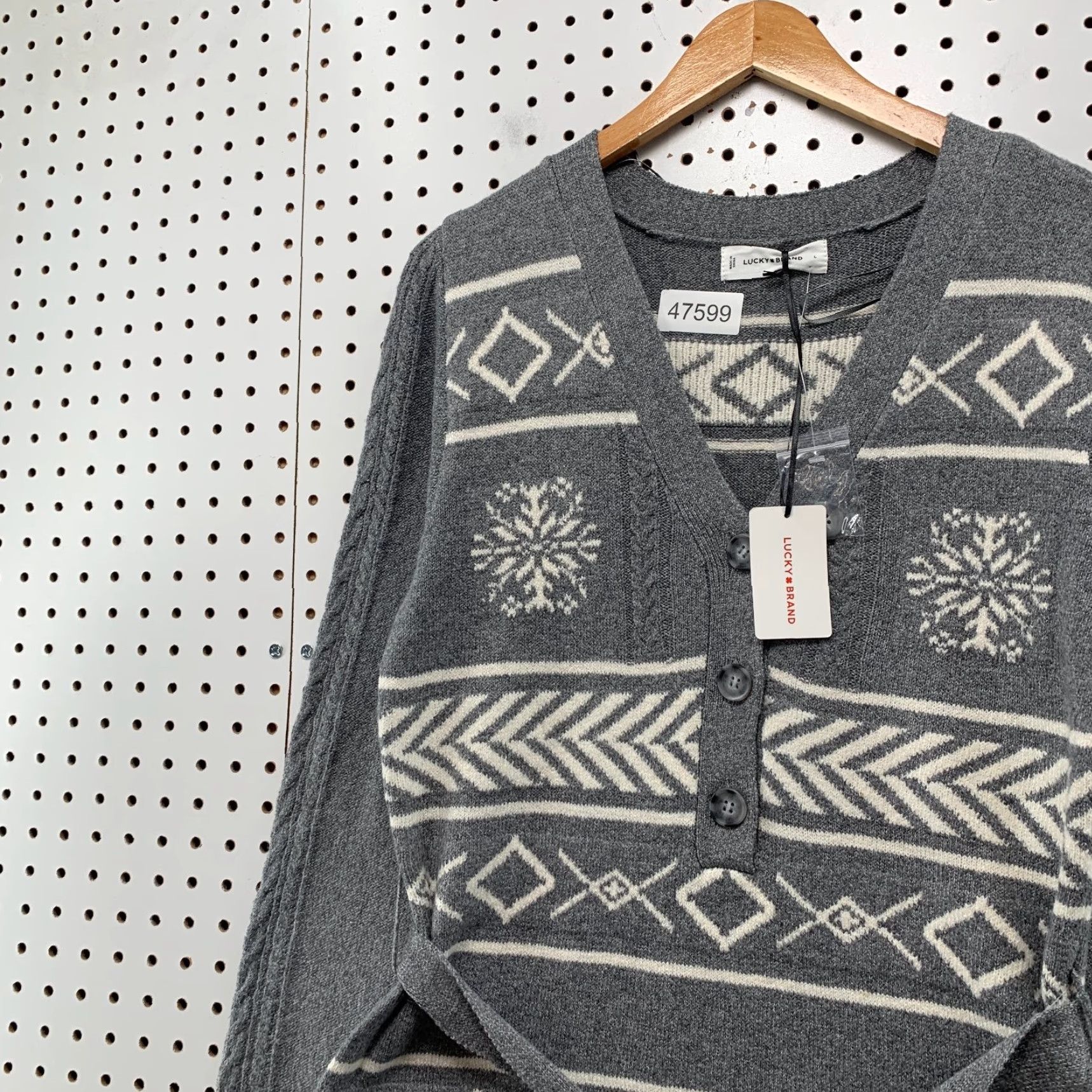 Lucky Brand Lucky Brand Sweater Dress Women's L Gray Knit Belted Nordic Fair Isle NWT Size L / US 10 / IT 46 - 7 Thumbnail