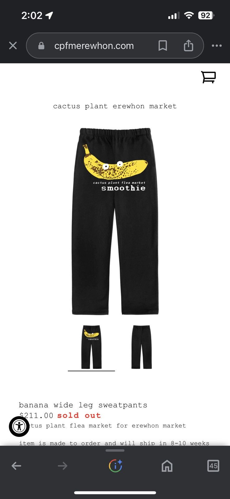 image of Cactus Plant Flea Market Cpfm Erewhon Banana Wide Leg Sweatpants in Black, Men's (Size 36)