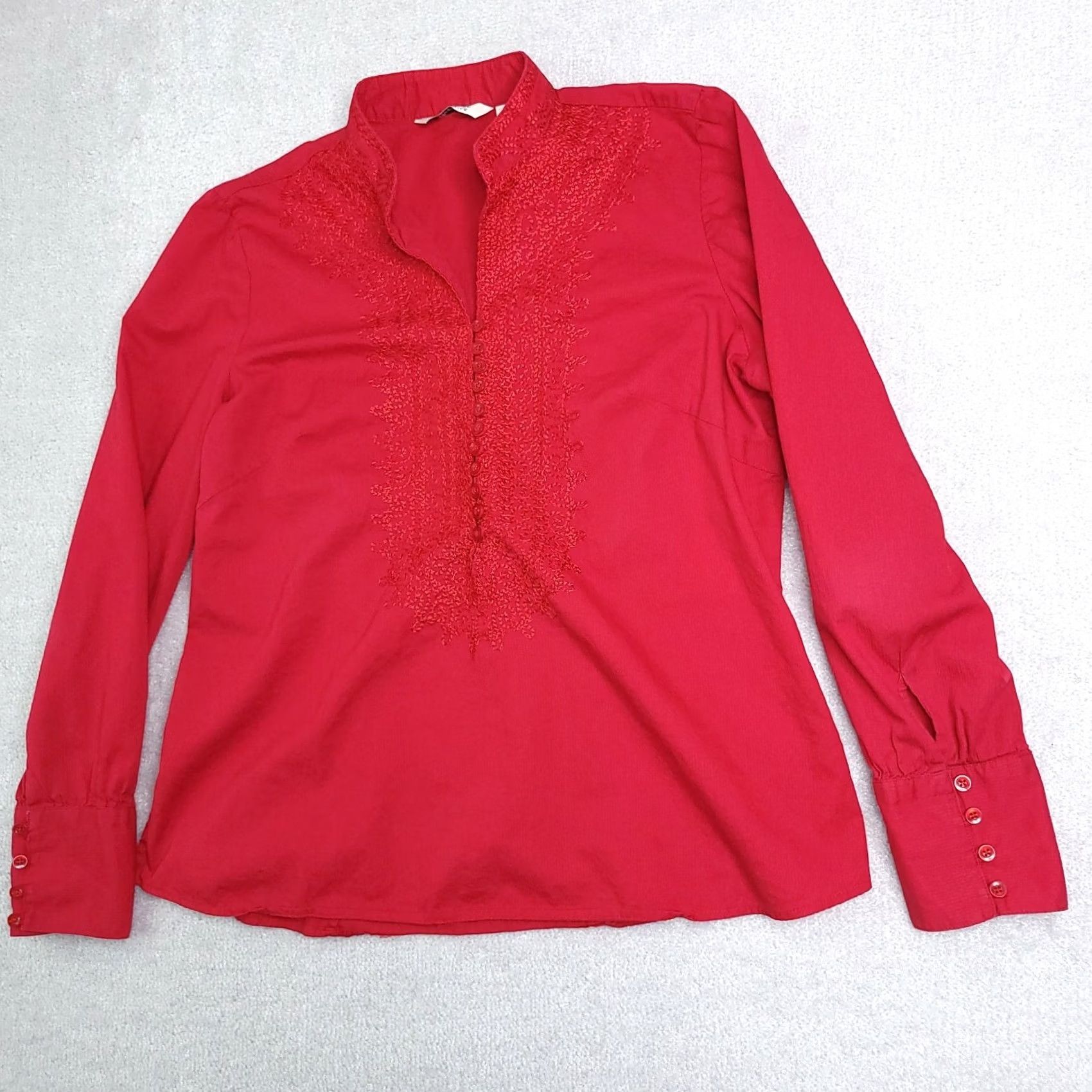 Vintage VINTAGE Cambridge Dry Goods Women's XL Red Embroidered Button Blouse Knit Cotton Bell Sleeve 90s Tunic Size XL / US 12-14 / IT 48-50 - 2 Thumbnail