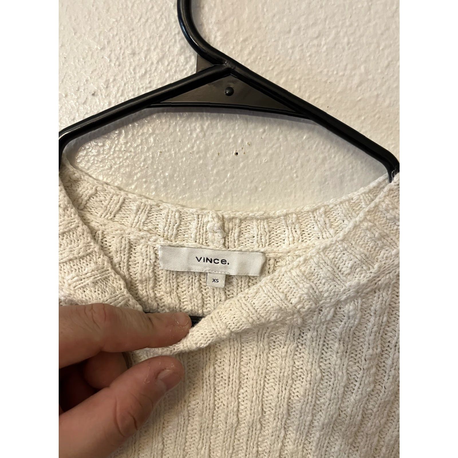 Vince Vince Womens Small White Ribbed Raglan Mock Neck Cable Knit Cotton Blend Sweater Size XS / US 0-2 / IT 36-38 - 2 Thumbnail