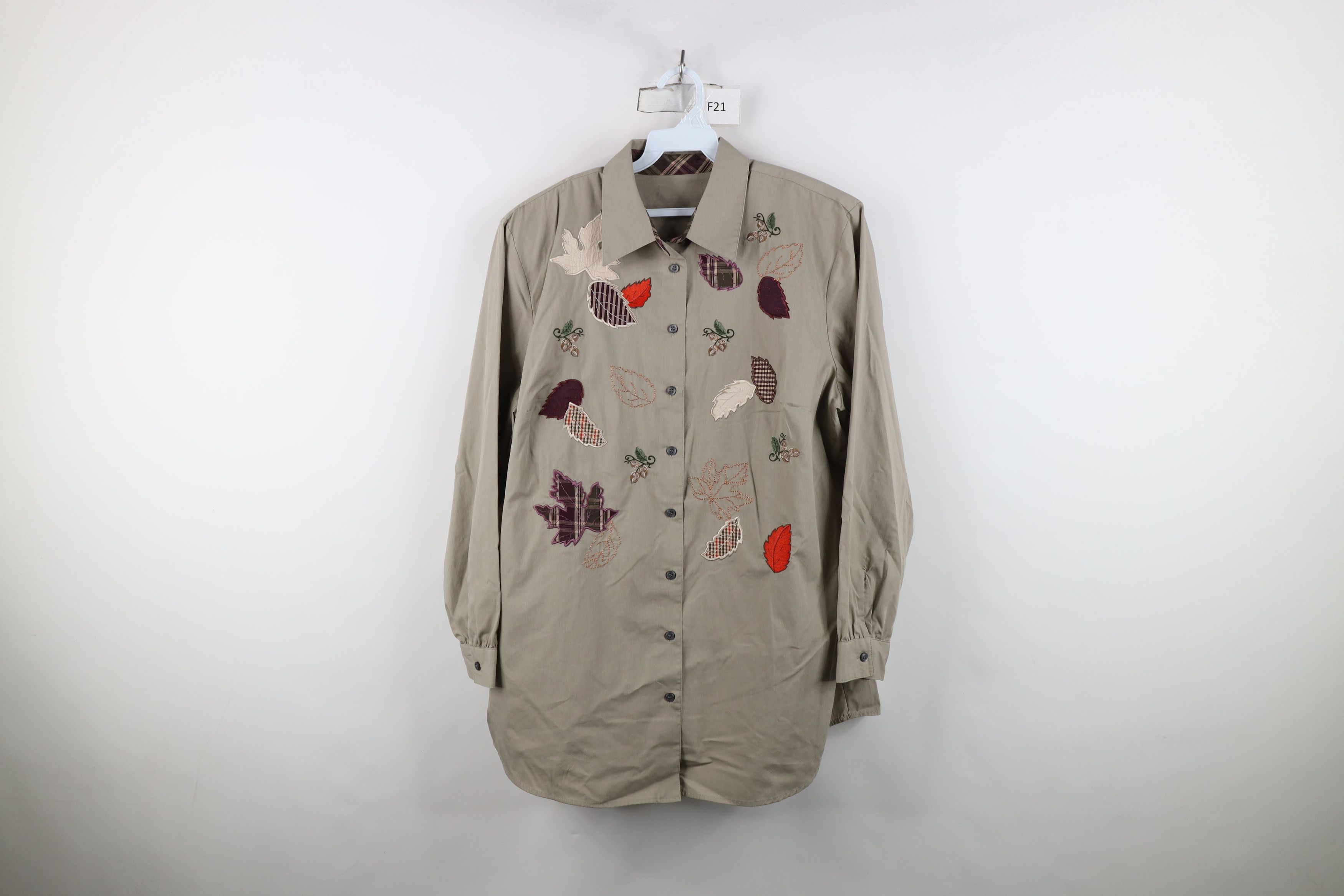 Vintage Vintage 90s Streetwear Fall Leaf Collared Button Shirt Beige Size XL / US 12-14 / IT 48-50 - 1 Thumbnail