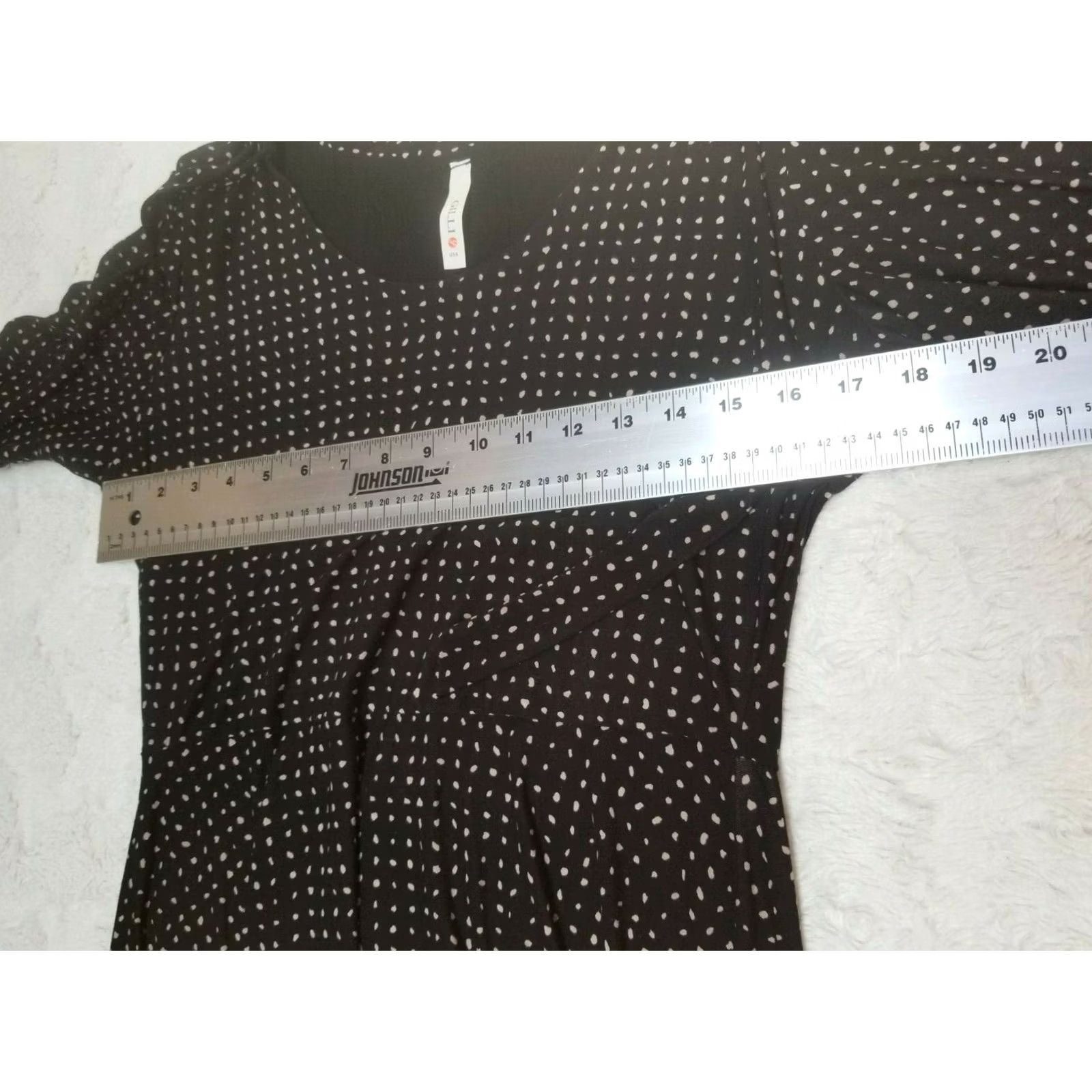 Vintage Gilli Womens Scoop Neck Polka Dot Stretch Puff Sleeve Flare Dress Black Sz Large Size L / US 10 / IT 46 - 5 Thumbnail