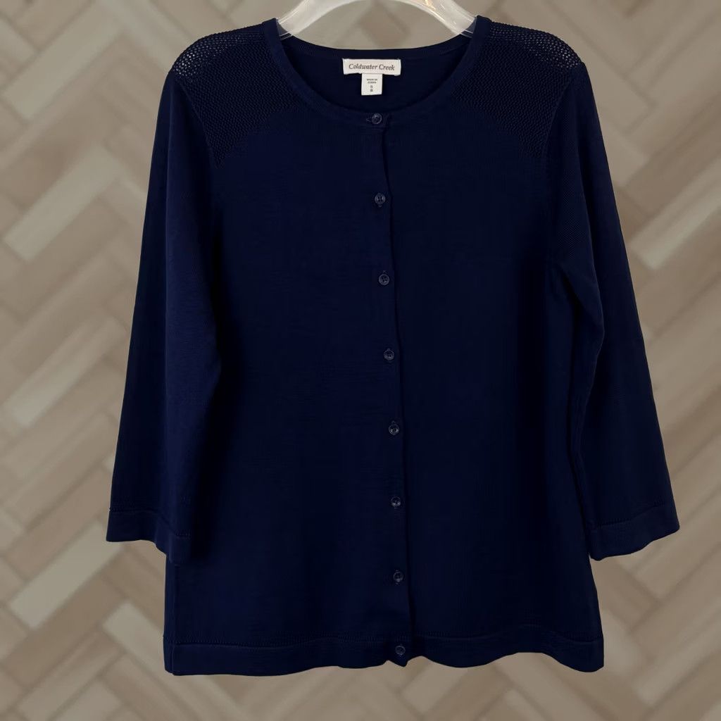 Coldwater Creek VINTAGE Coldwater Creek Silk Cotton 2 Pc Cardigan Sweater Twin Set Women Small Navy Blue Cardigan Sweater Womens Socks? Size S / US 4 / IT 40 - 1 Thumbnail