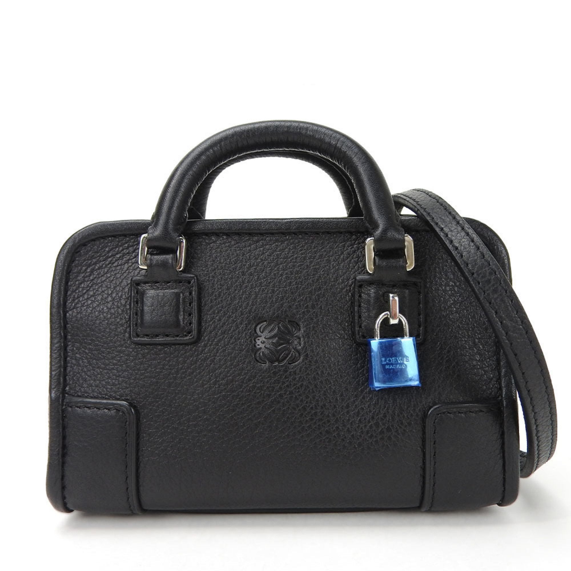 image of Loewe Micro Amazona Handbag Shoulder Nano Anagram Black Leather Chic Ladies Hand Bag, Women's