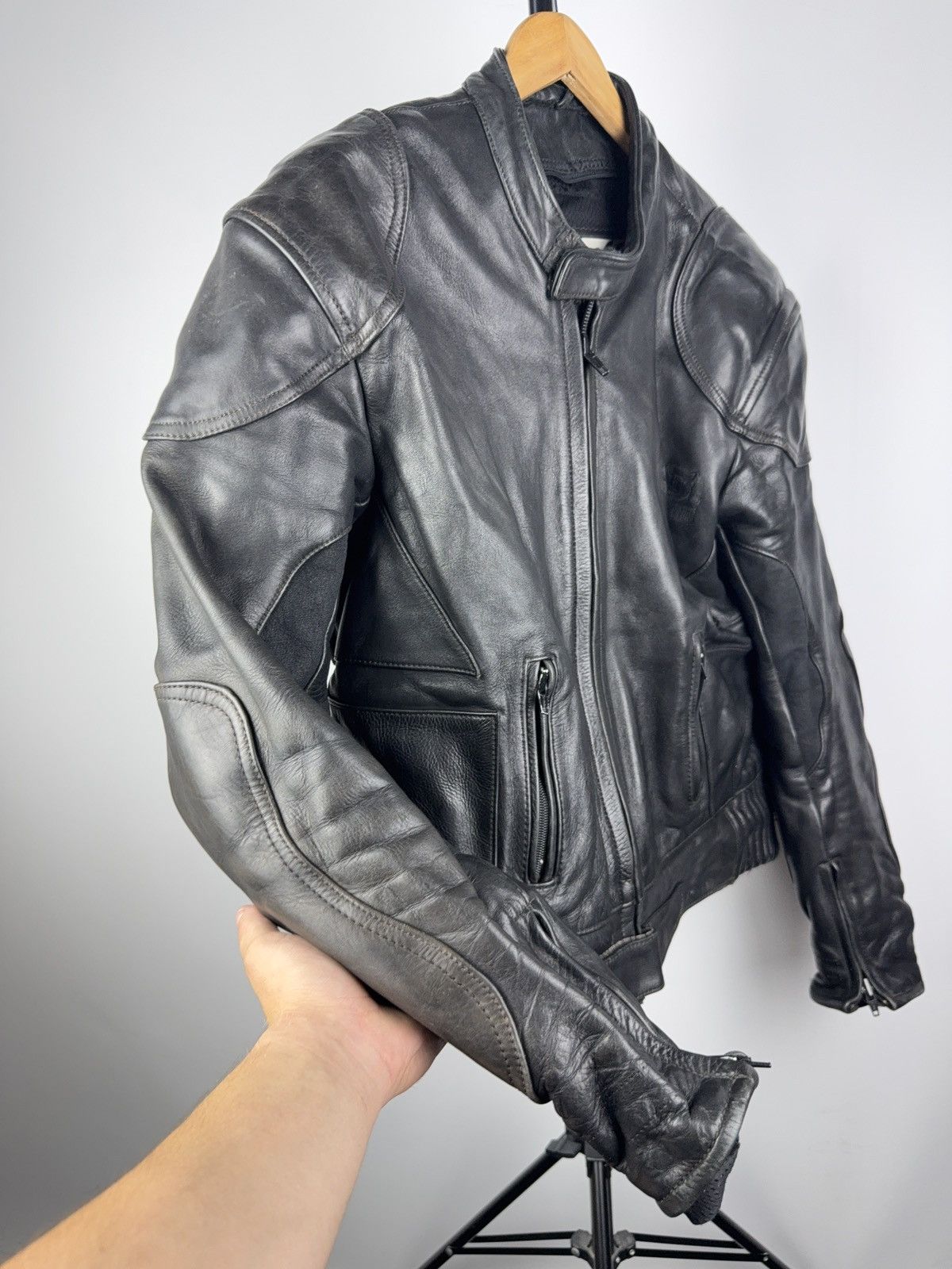 Leather Vntg 00s Heavy Leather Racing MOTO R.S. Bomber Jacket Punk Size US XL / EU 56 / 4 - 20 Thumbnail