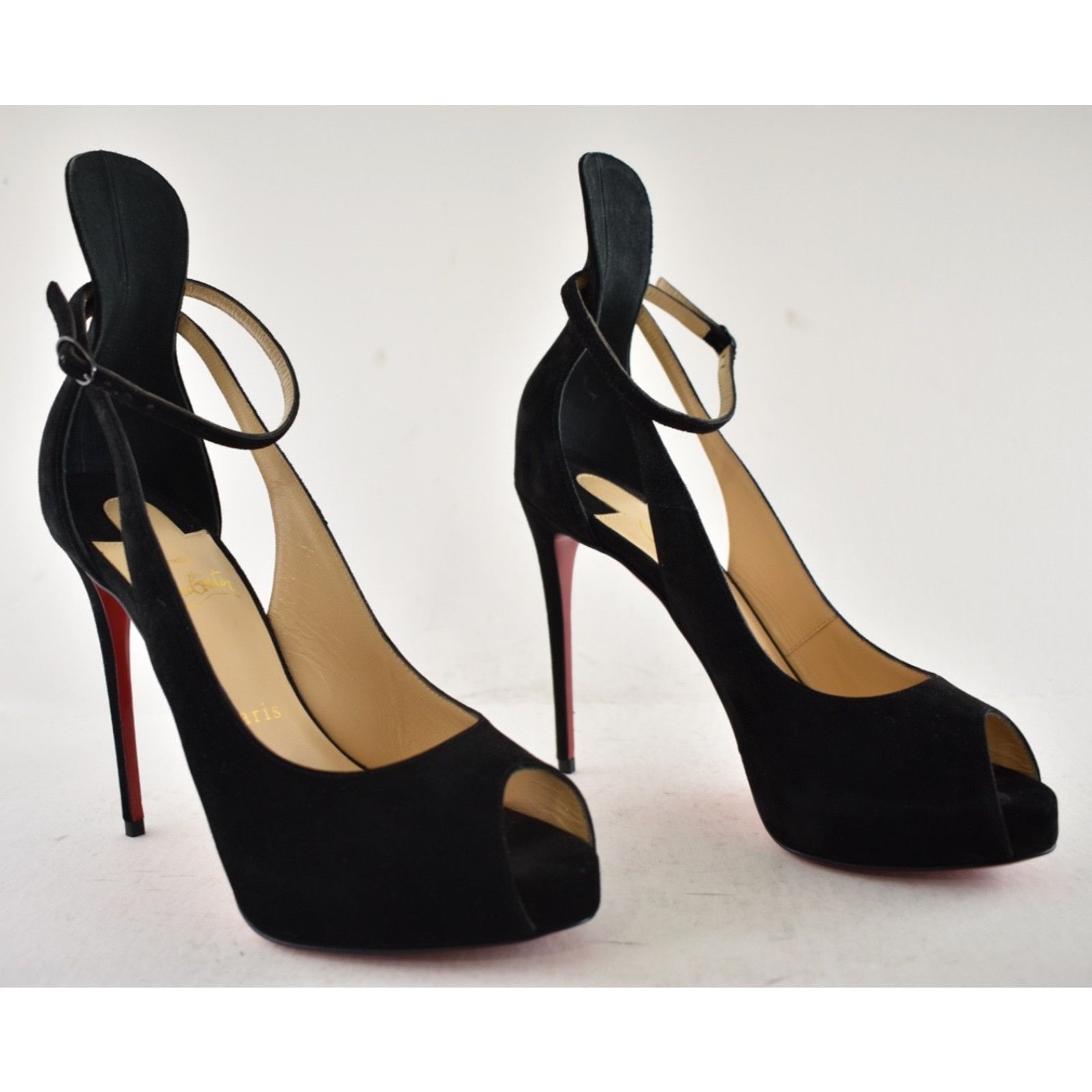 Christian Louboutin Mascaralta 120 Black Suede Peep Platform Sandal Heel Pump 36 Size US 6 / IT 36 - 6 Thumbnail