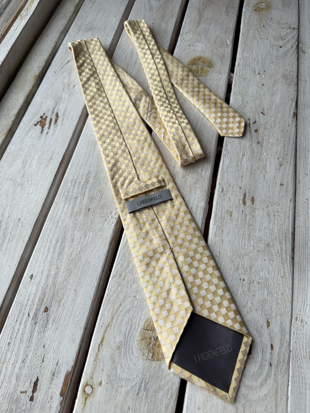 Karl Lagerfeld Vintage Lagerfeld Silk Tie Yellow Checkered Pattern Italy Size ONE SIZE - 4 Thumbnail