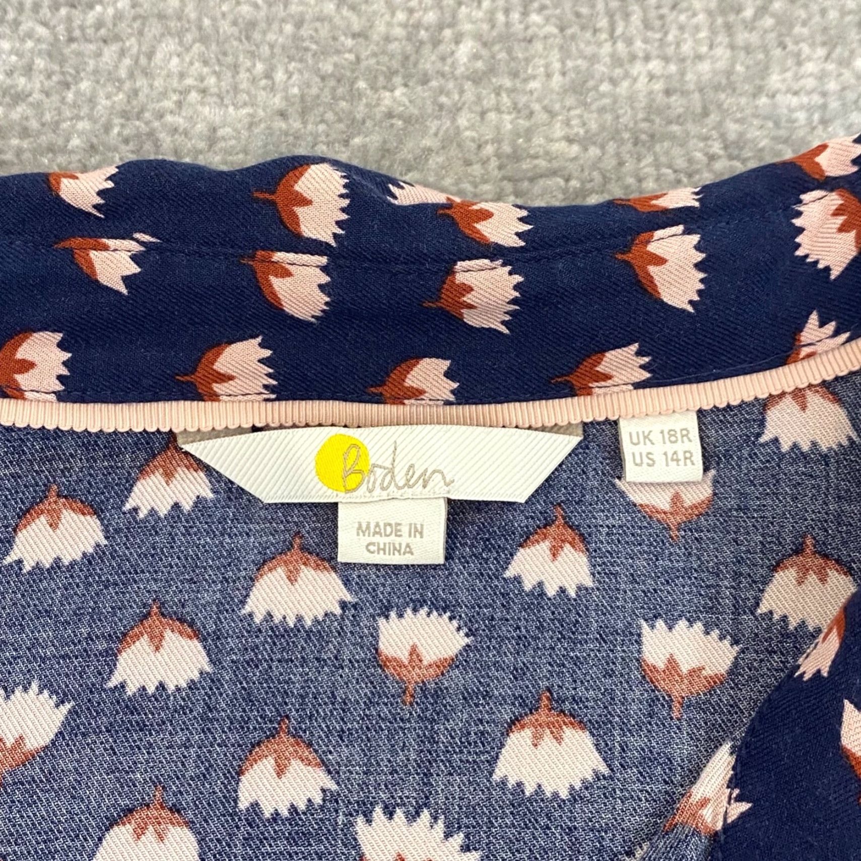 Boden Boden Mini Dress Womens US 14R Navy Blue Floral Long Sleeve Viscose Button Short Size XL / US 12-14 / IT 48-50 - 2 Thumbnail