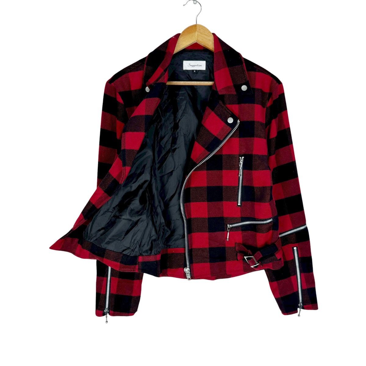 Japanese Brand 🌟SUGGESTION DOUBLE COLLAR RED TARTAN ZIPPER JACKET Size M / US 6-8 / IT 42-44 - 8 Thumbnail