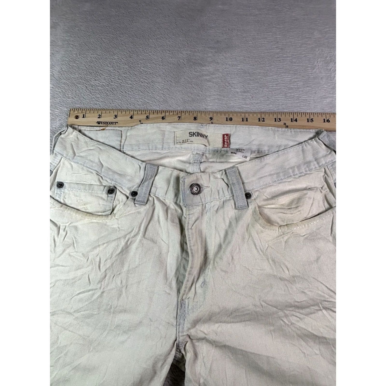 Levi's VINTAGE Levi's 511 Jeans Slim Fit White Denim Mens 34x32 Slim Stretch 5-Pocket USA 90s Size US 34 / EU 50 - 7 Thumbnail