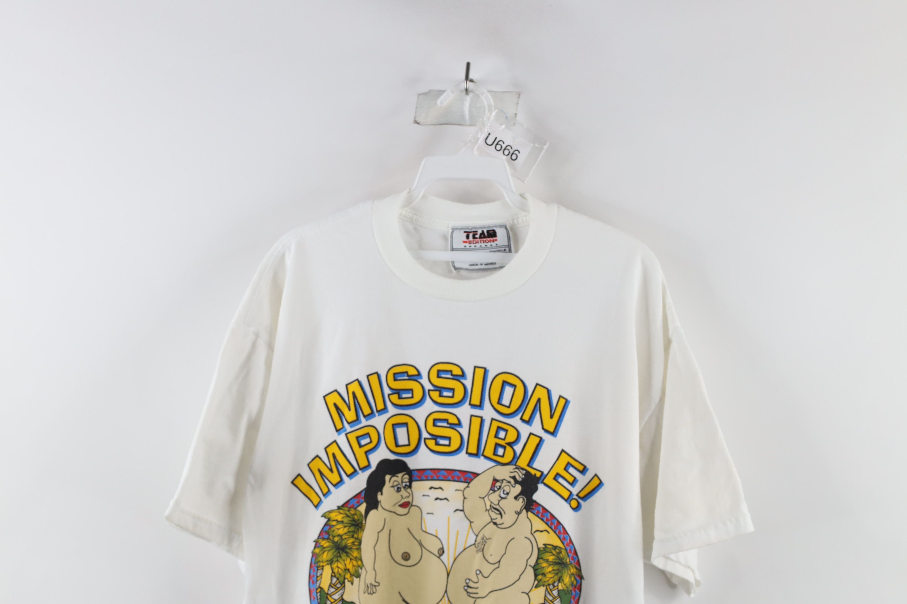 Vintage Vintage 90s Streetwear Beach Survivor Naked T-Shirt White Size US L / EU 52-54 / 3 - 2 Thumbnail